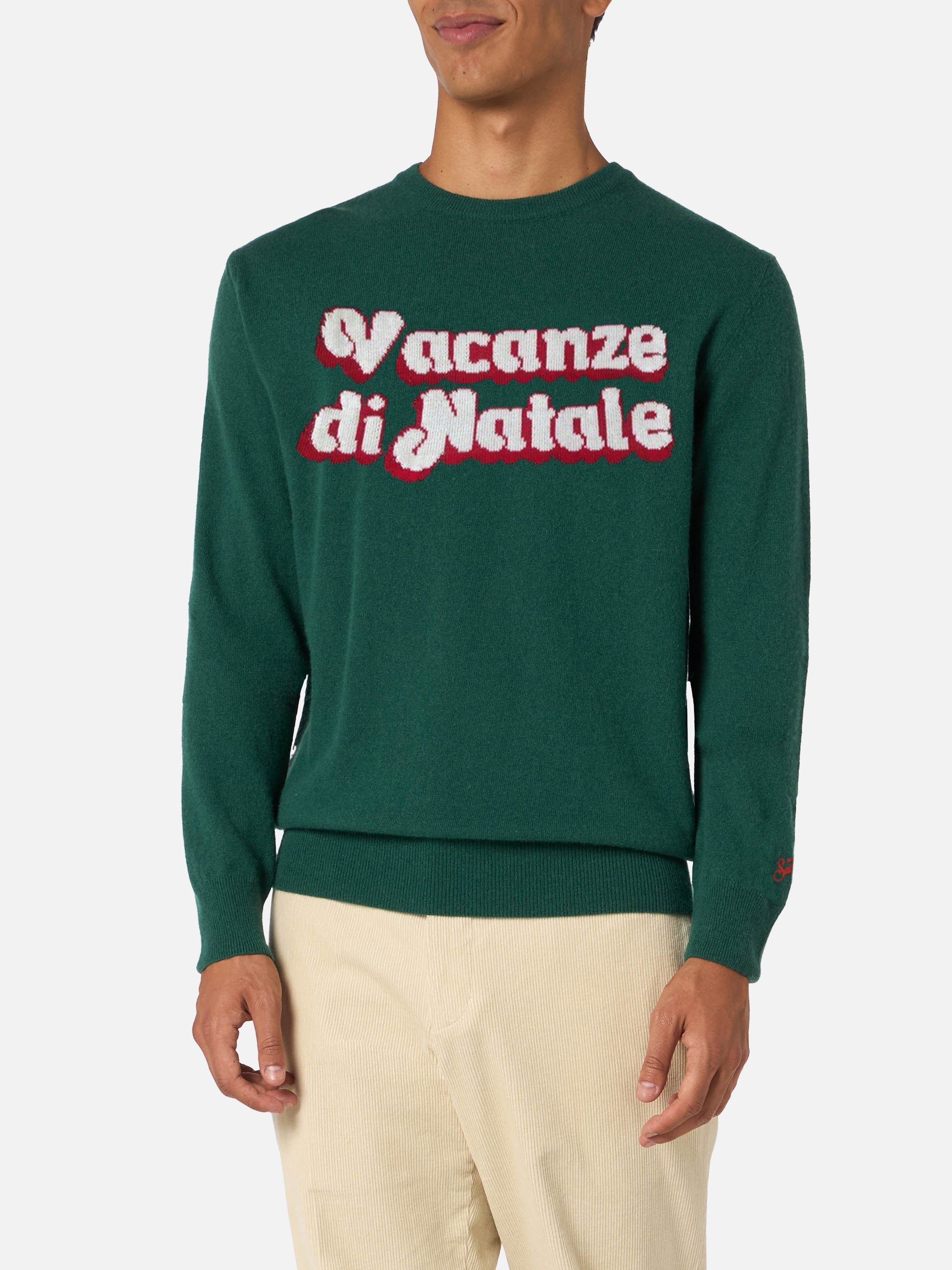 Crewneck Heron With Vacanze Di Natale Jacquard | Special Edition Green
