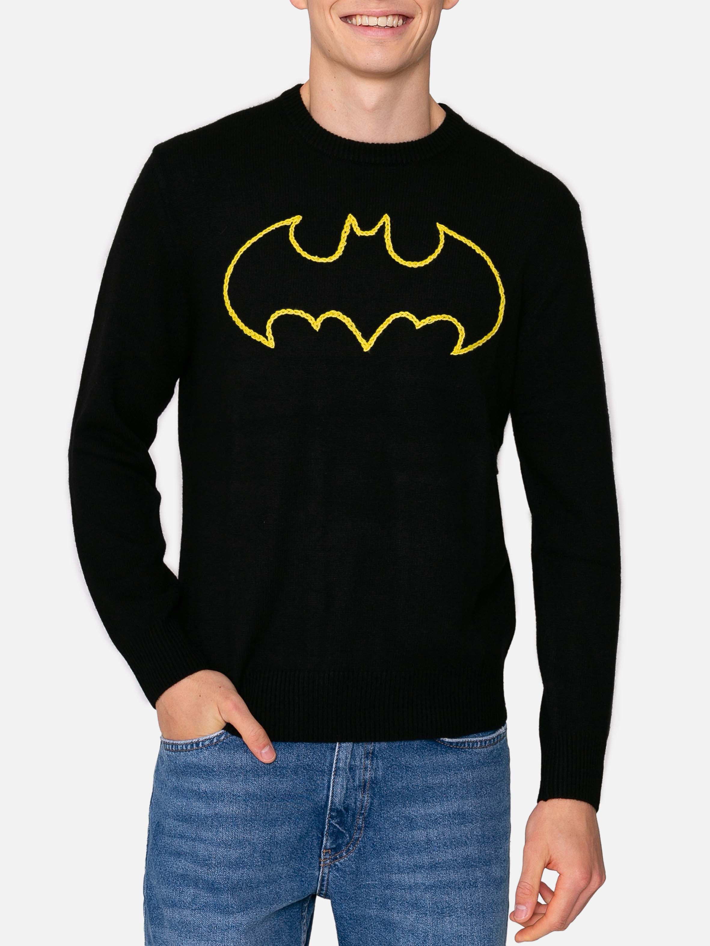 Crewneck Sweater Heron Woth Batman Shape Embroidery | Warner Bros. Special Edition Black