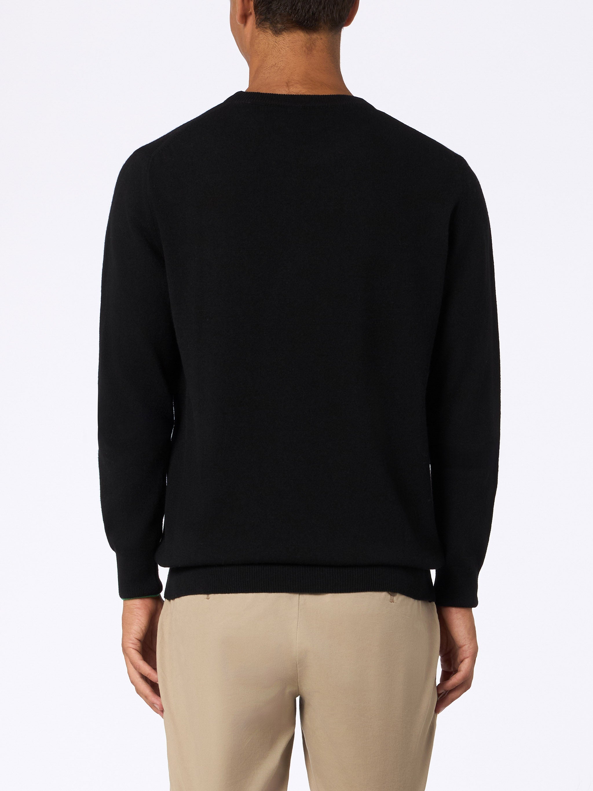 Crewneck Sweater Heron With Non Ci Resta Che Sbocciare Embroidery Black