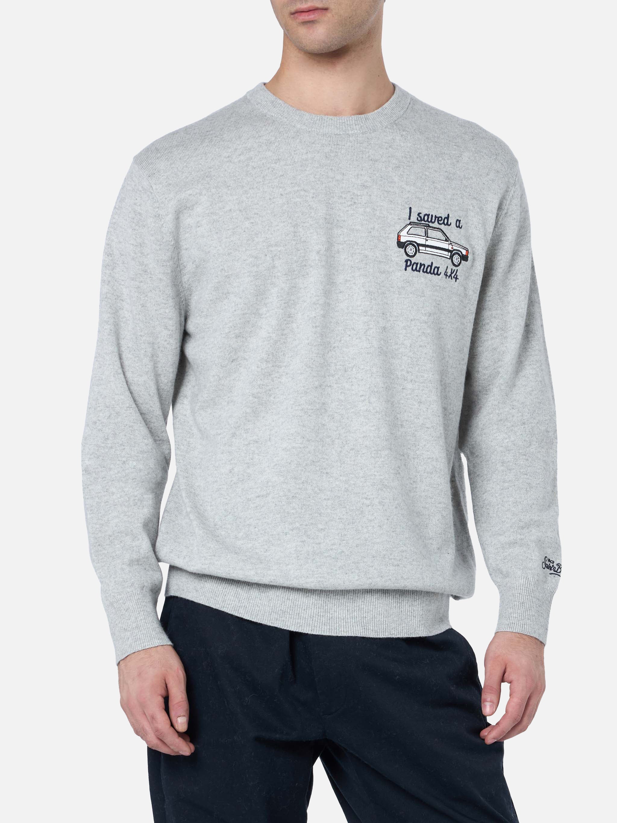 Crewneck Sweater Heron With I Saved A Panda 4x4 Embroidery | Fiat Special Edition Grey