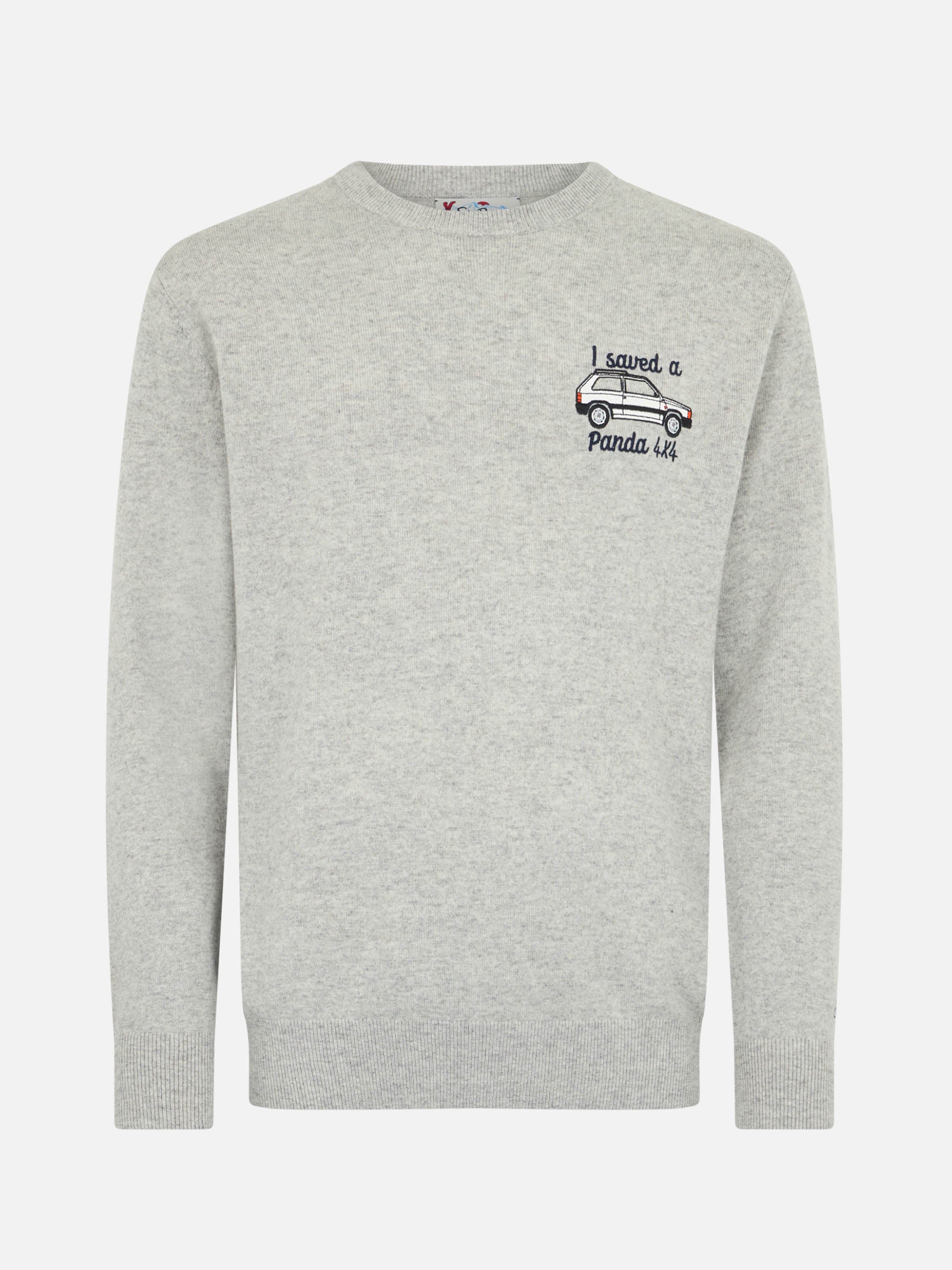 Crewneck Sweater Heron With I Saved A Panda 4x4 Embroidery | Fiat Special Edition Grey