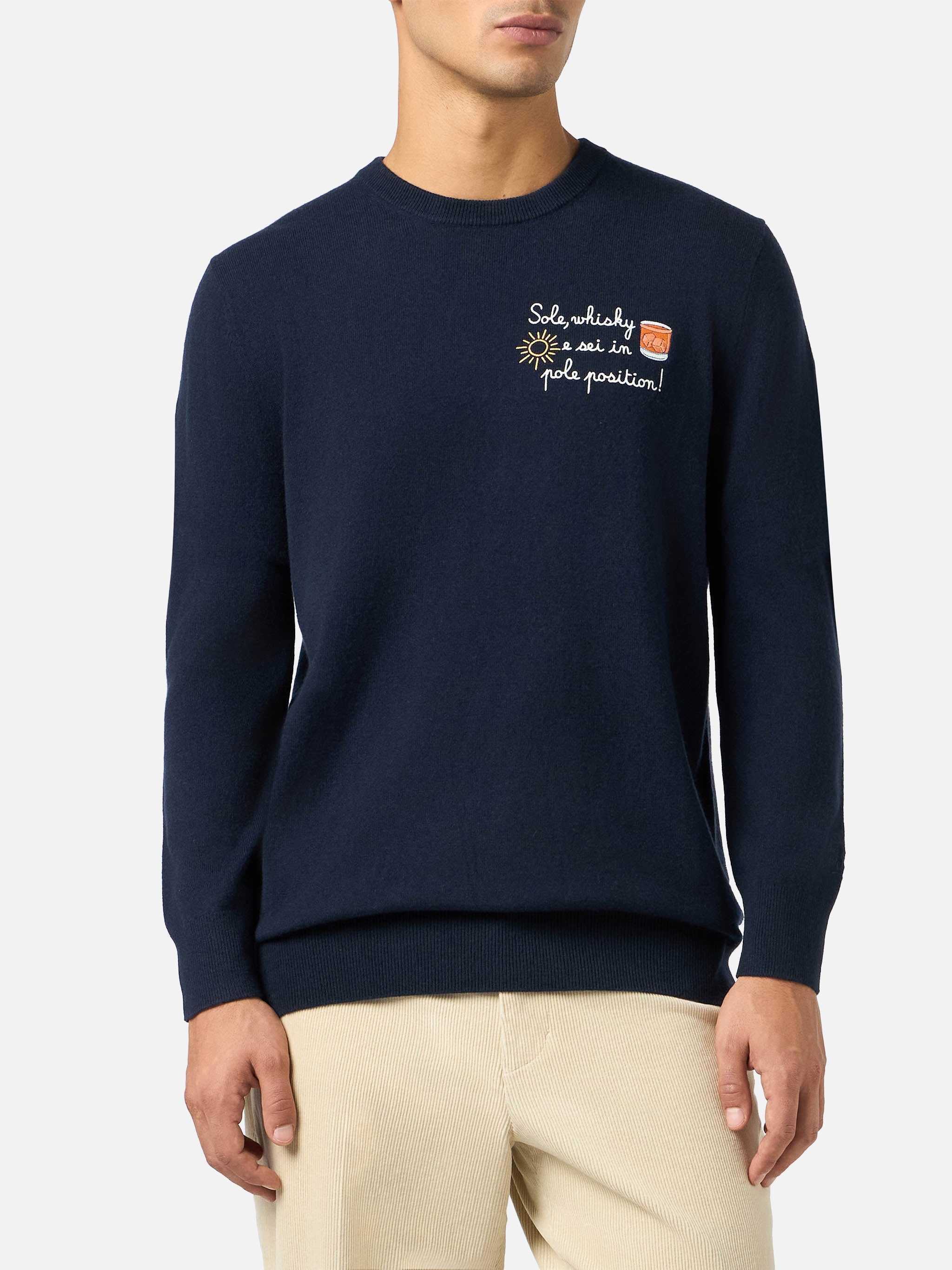 Crewneck Sweater Heron Light With Sole, Whisky Embroidery | Vacanze Di Natale Special Edition Blue