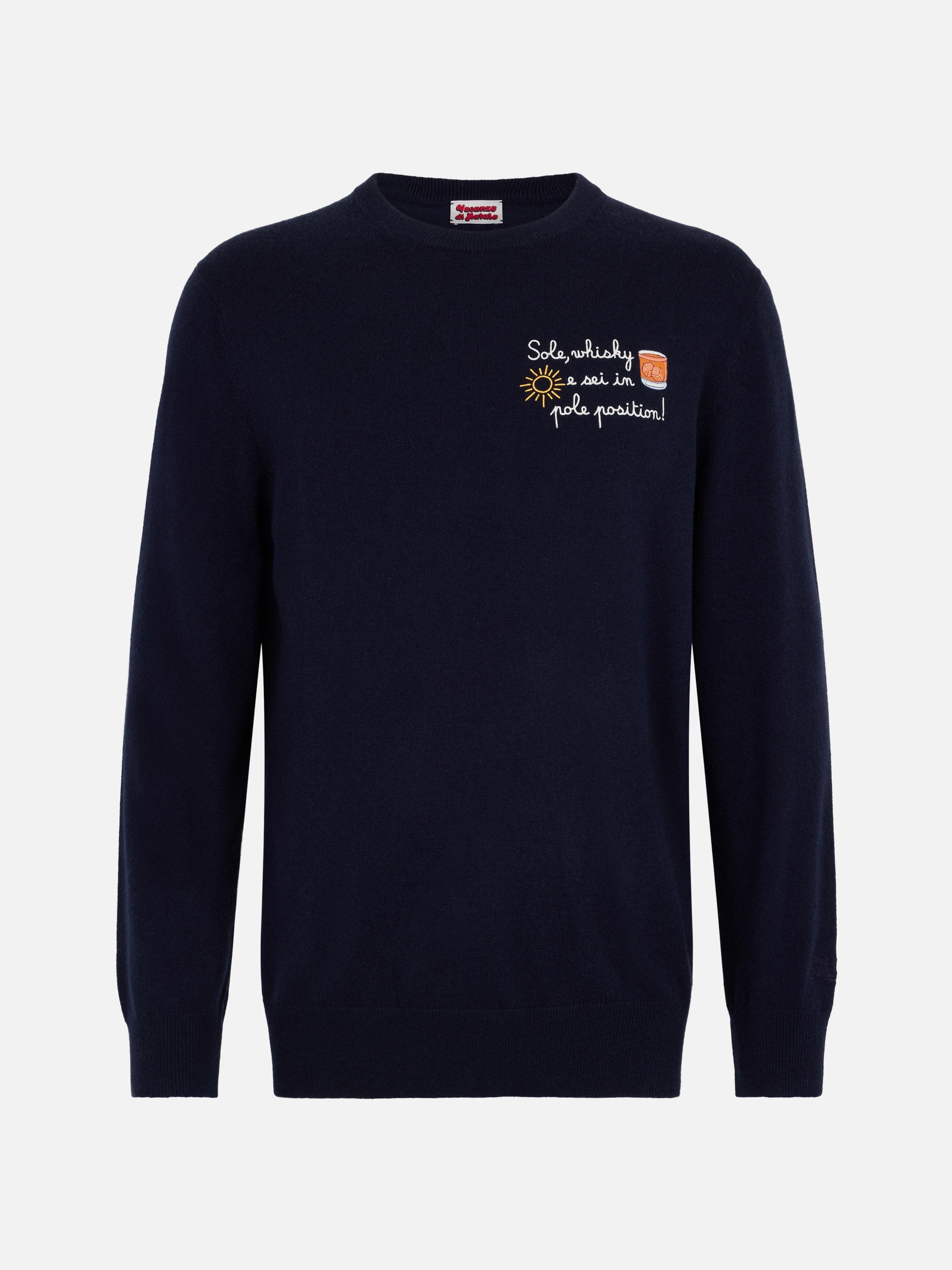 Crewneck Sweater Heron Light With Sole, Whisky Embroidery | Vacanze Di Natale Special Edition Blue