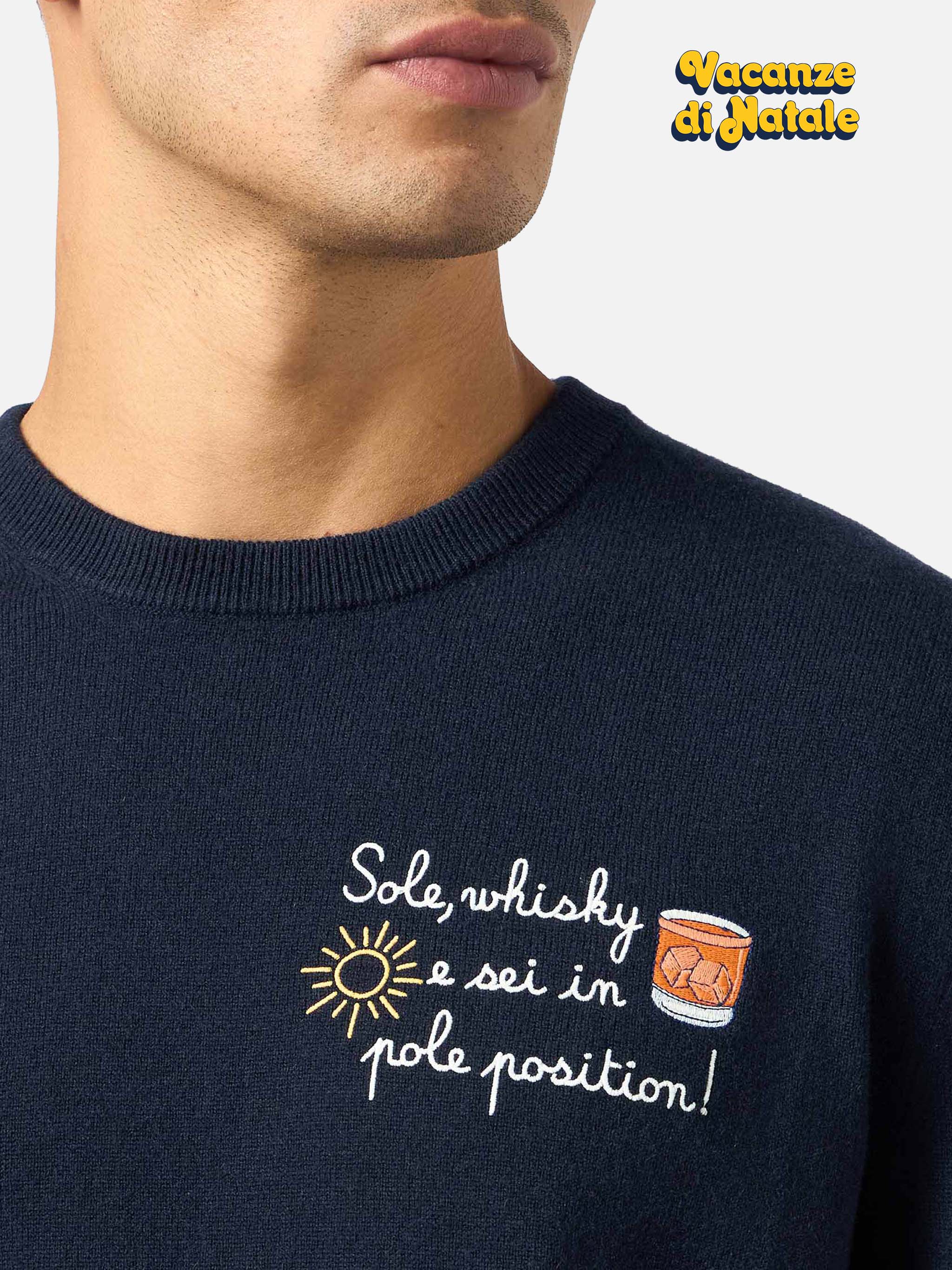 Crewneck Sweater Heron Light With Sole, Whisky Embroidery | Vacanze Di Natale Special Edition Blue