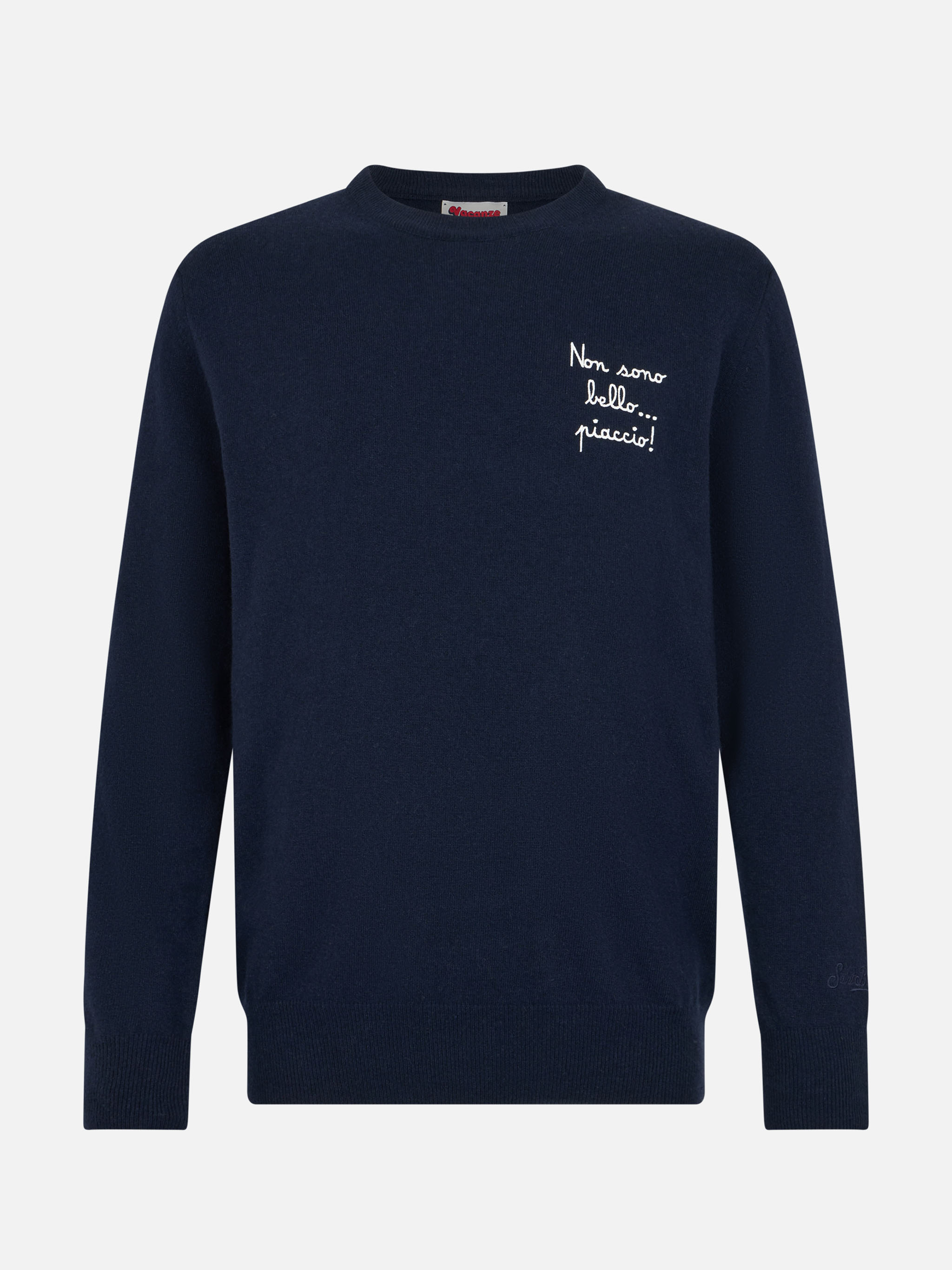 Crewneck Sweater Heron Light With Non Sono Bello, Piaccio! Embroidery | Vacanze Di Natale Special Edition Blue
