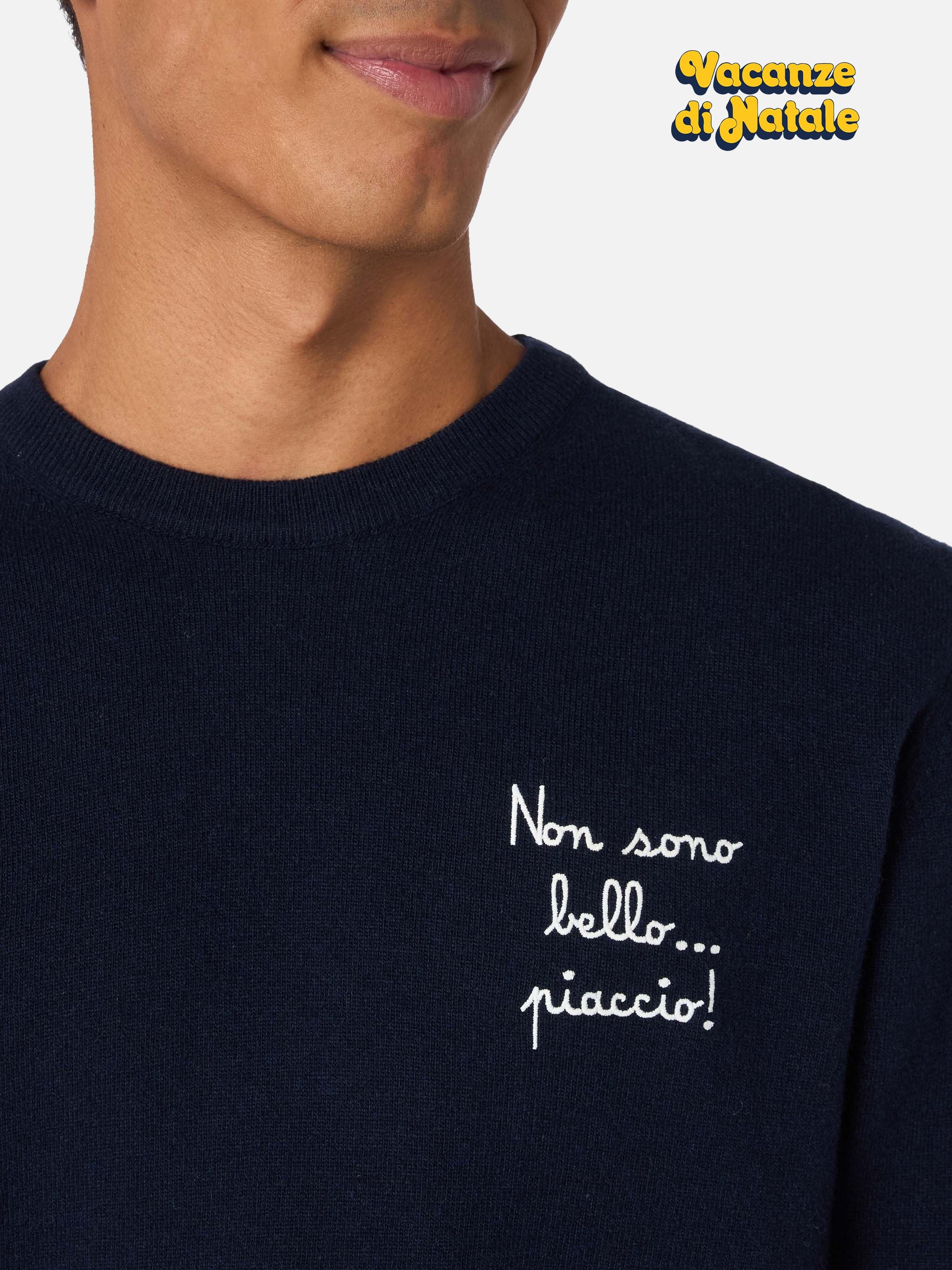 Crewneck Sweater Heron Light With Non Sono Bello, Piaccio! Embroidery | Vacanze Di Natale Special Edition Blue