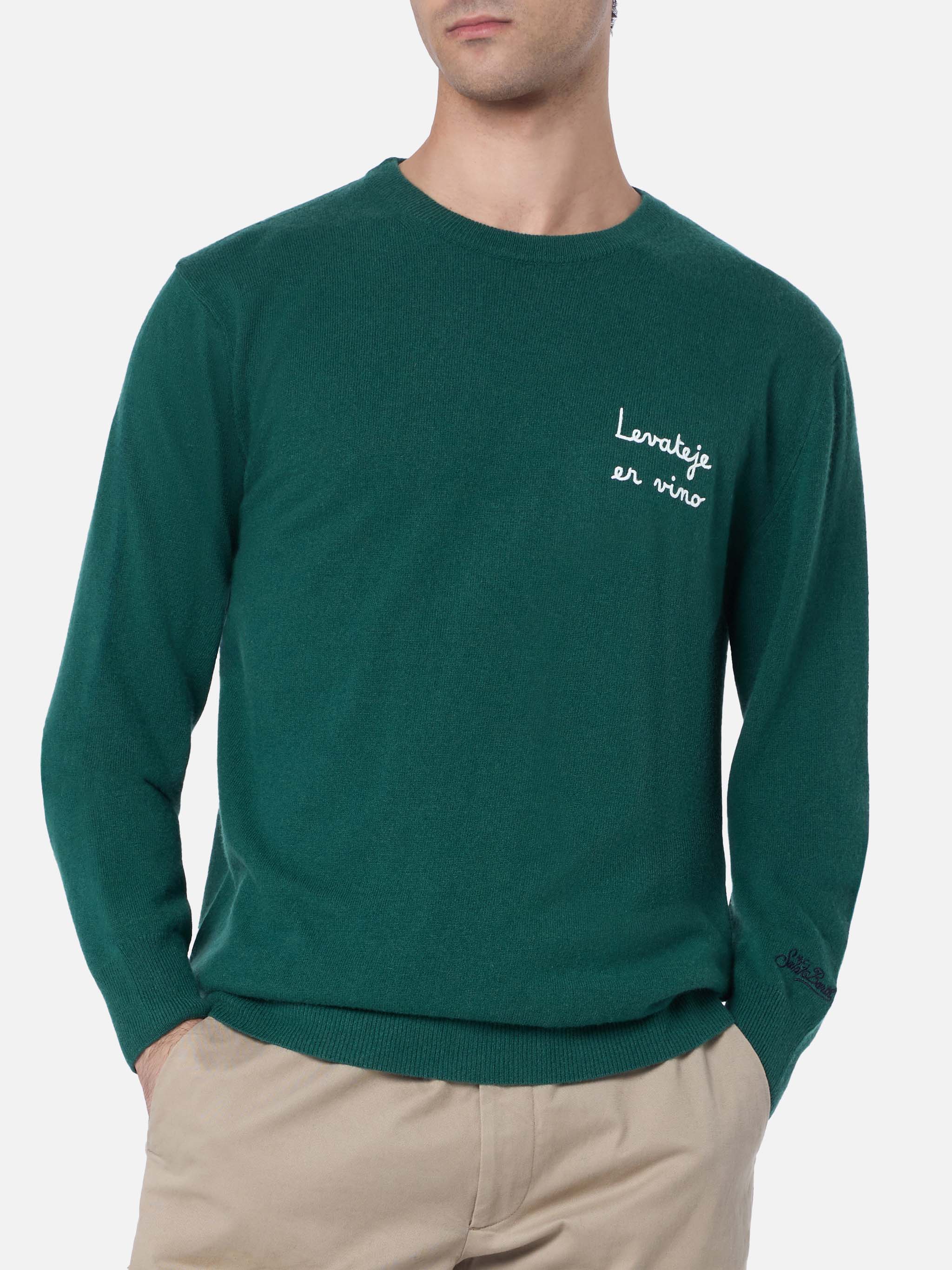 Crewneck Heron Light With Levateje Er Vino Embroidery | Vacanze Di Natale Special Edition Green