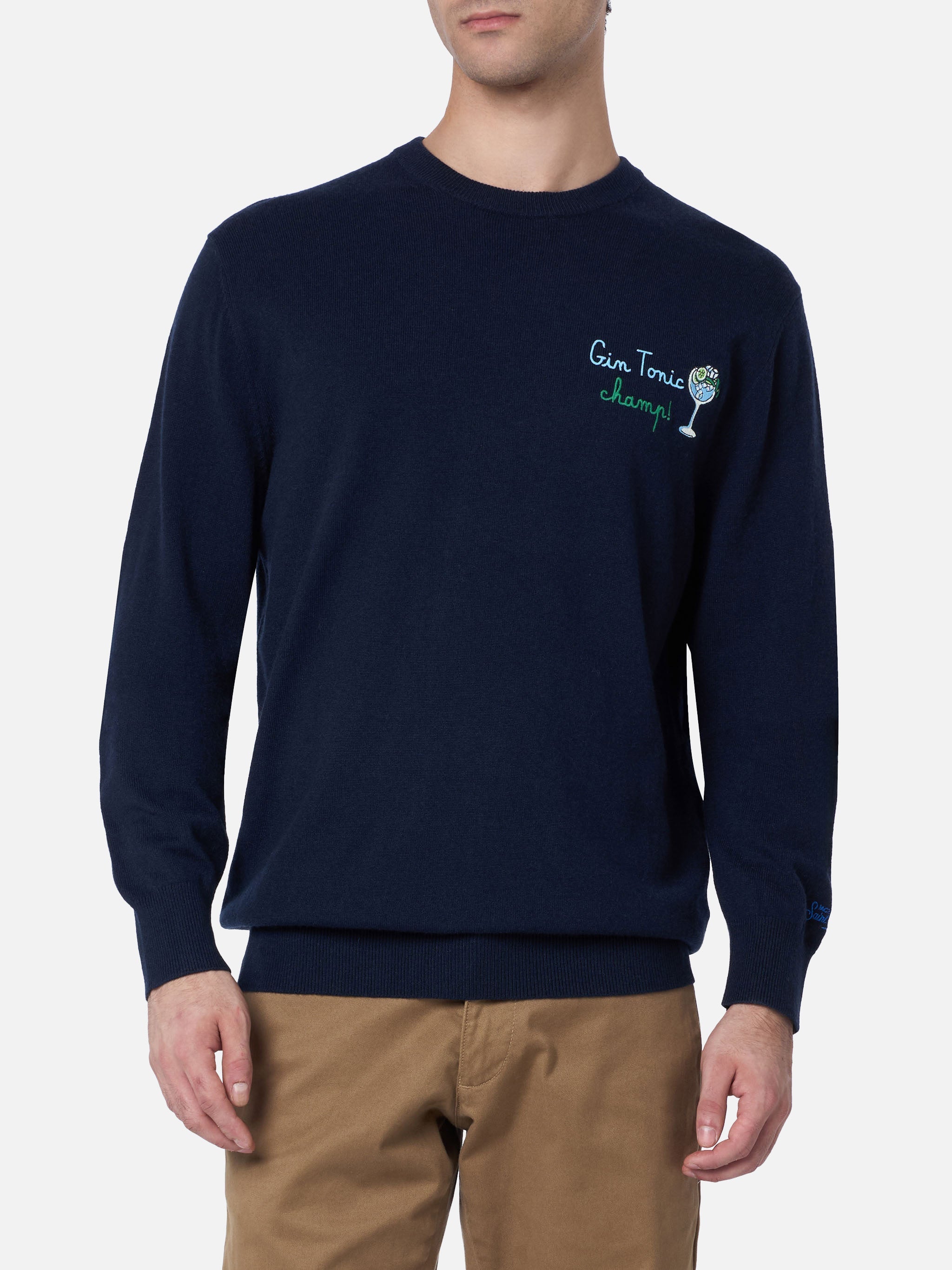 Crewneck Heron With Cocktail Gin Tonic Champ Embroidery Blue