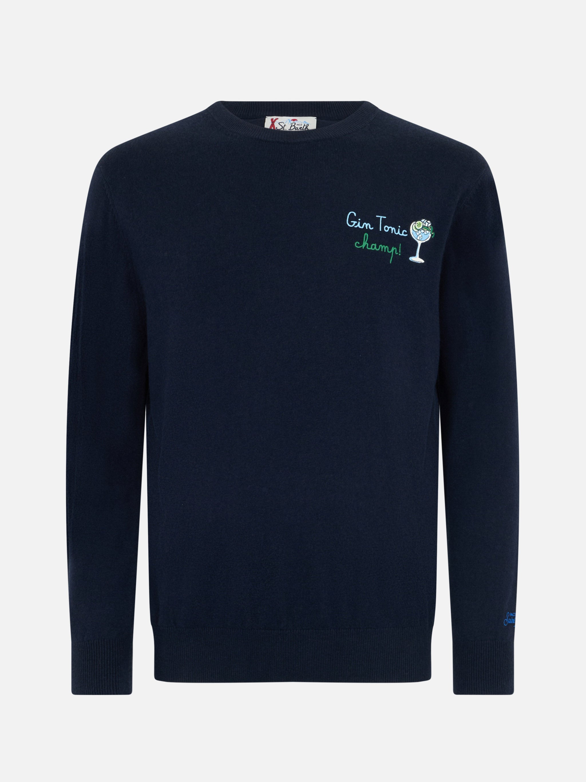 Crewneck Heron With Cocktail Gin Tonic Champ Embroidery Blue