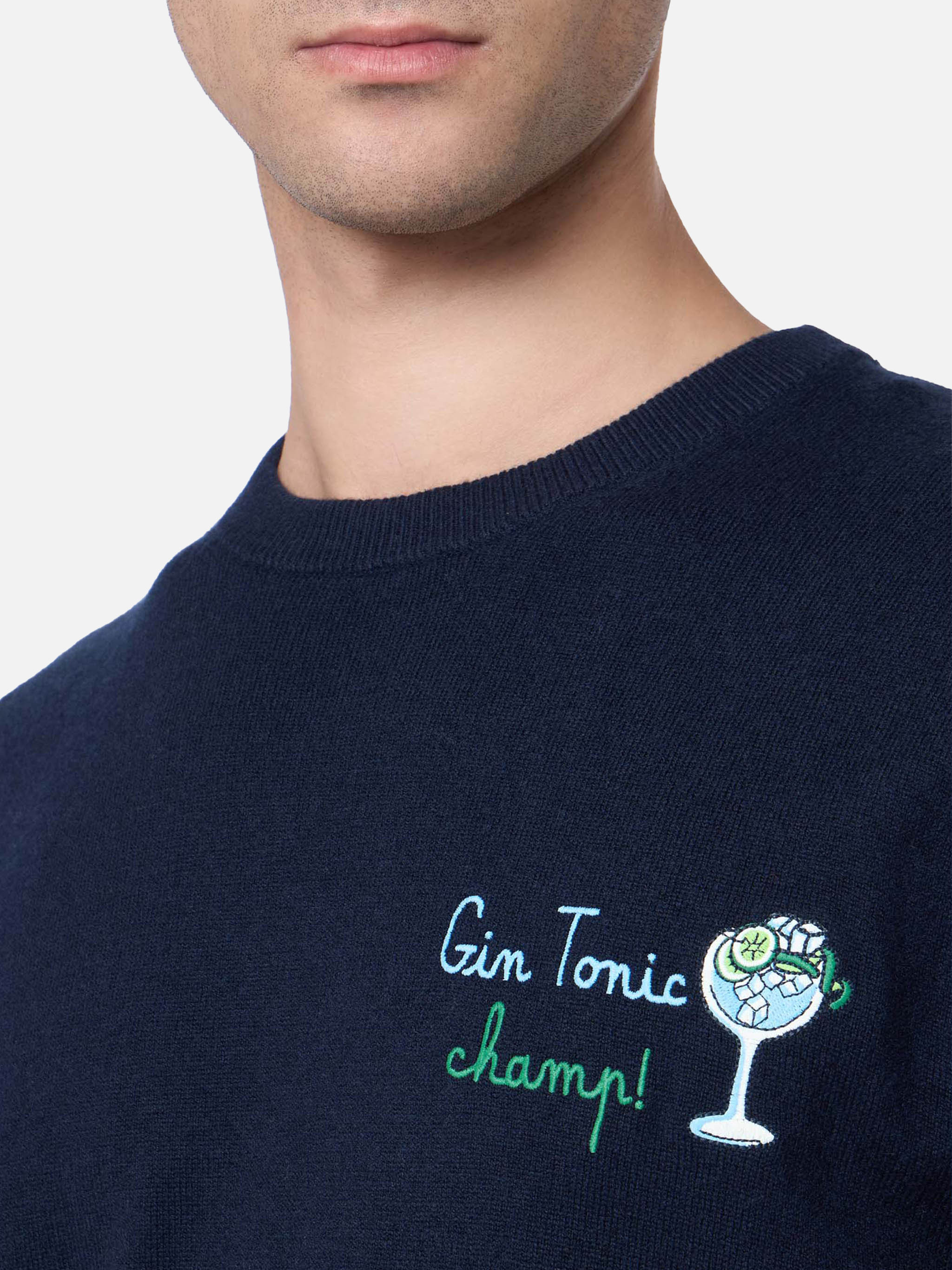 Crewneck Heron With Cocktail Gin Tonic Champ Embroidery Blue