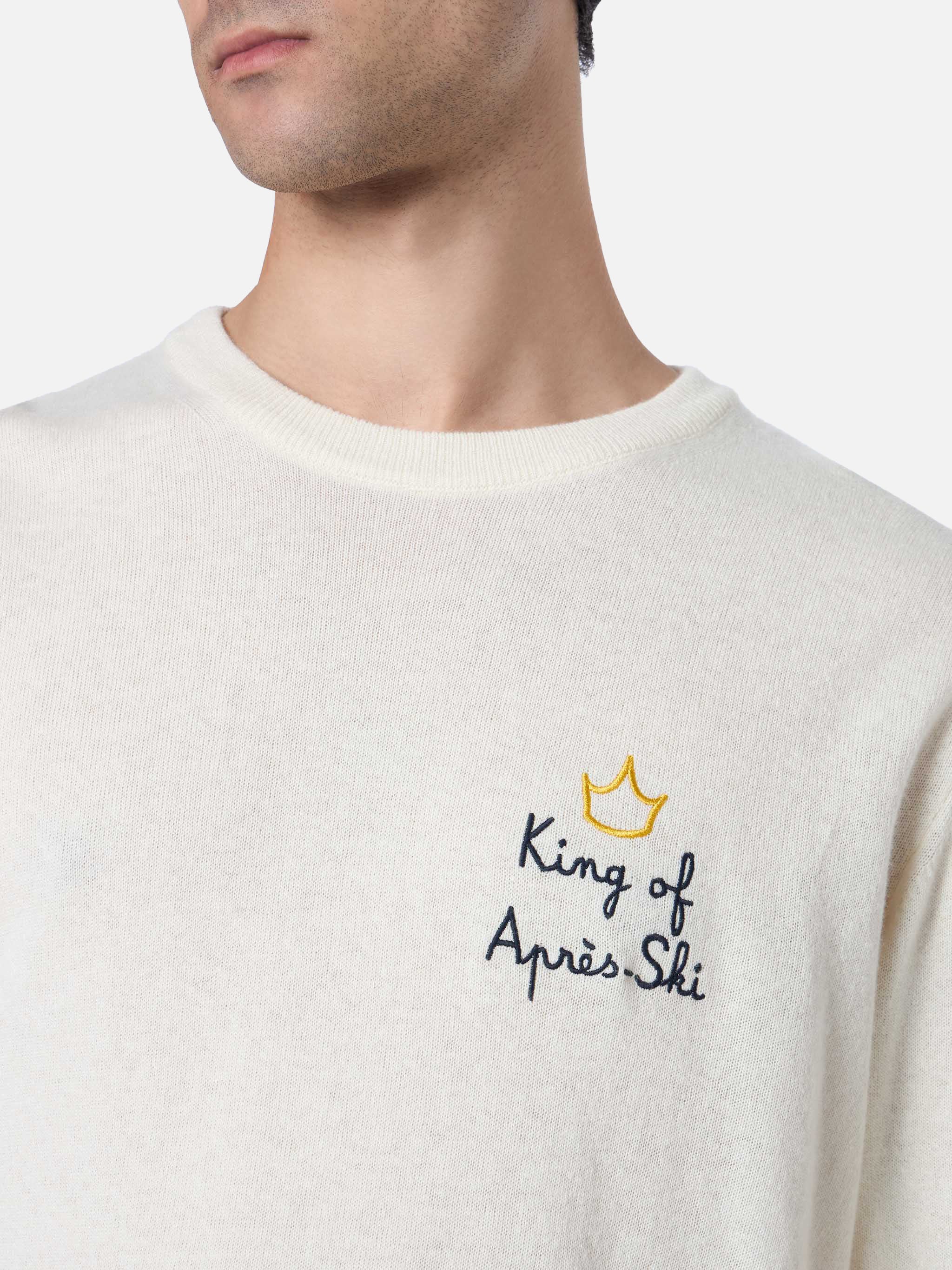 Crewneck Sweater Heron With King Of Apres Ski Embroidery White
