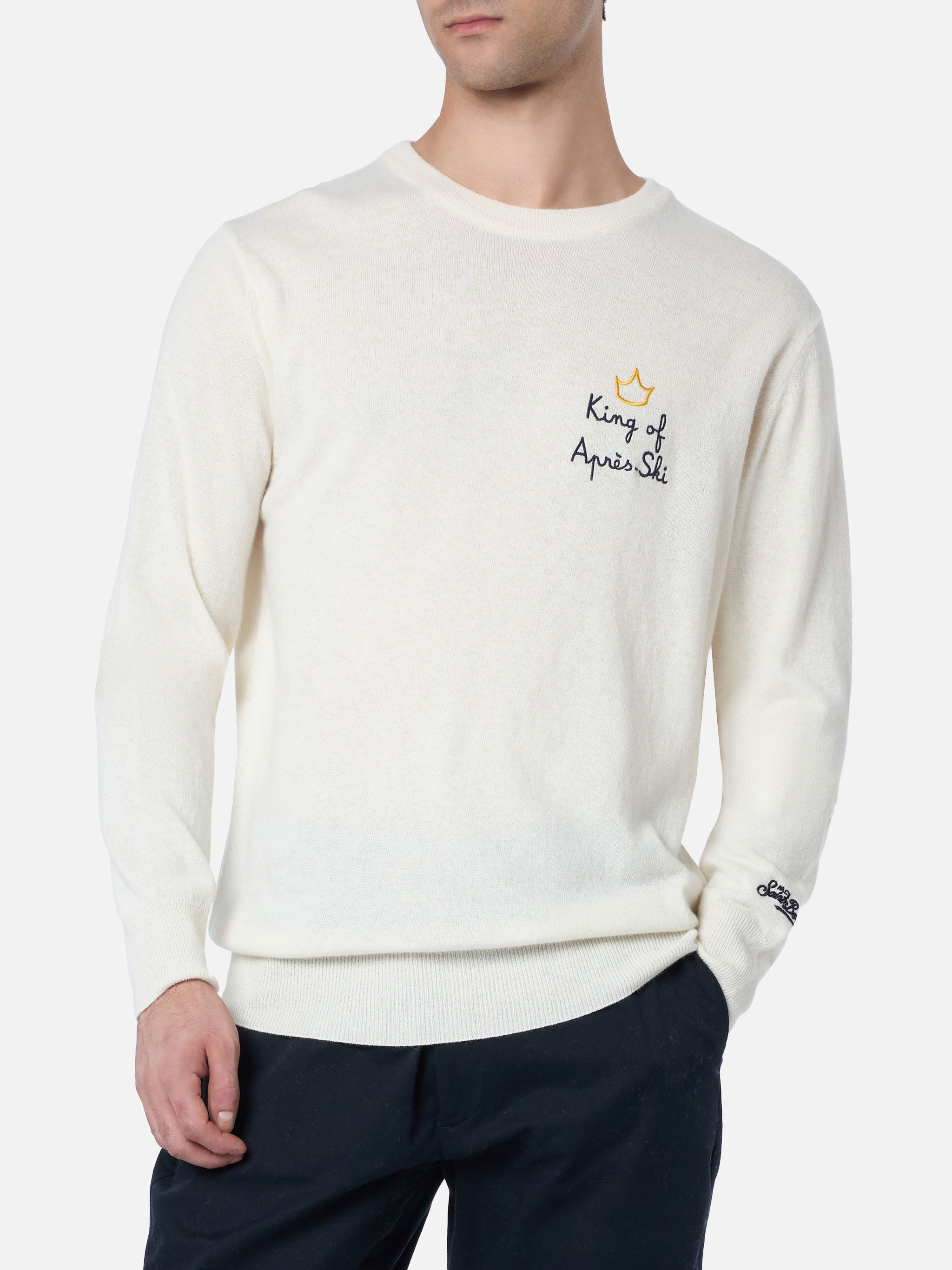 Crewneck Sweater Heron With King Of Apres Ski Embroidery White