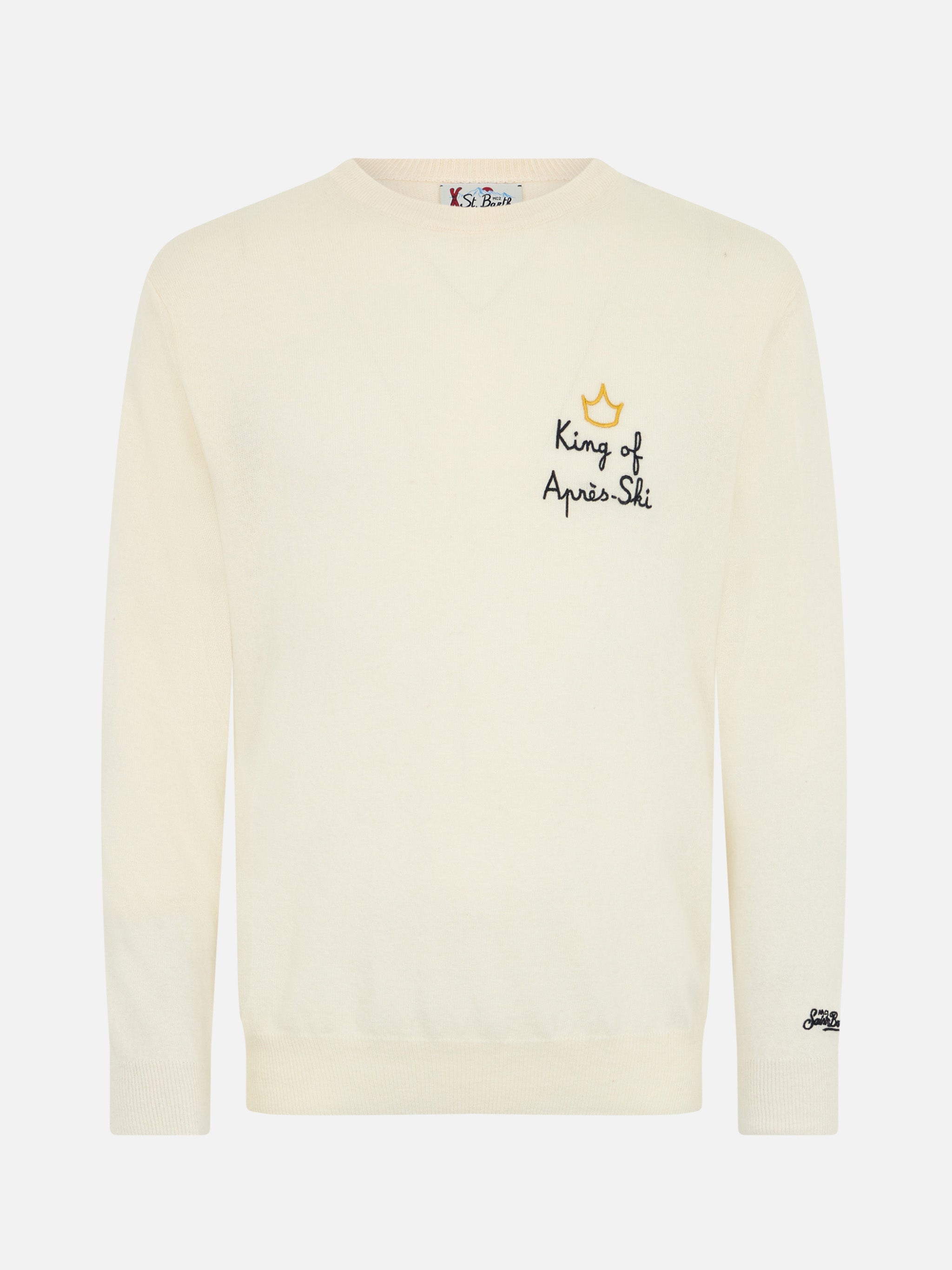 Crewneck Sweater Heron With King Of Apres Ski Embroidery White