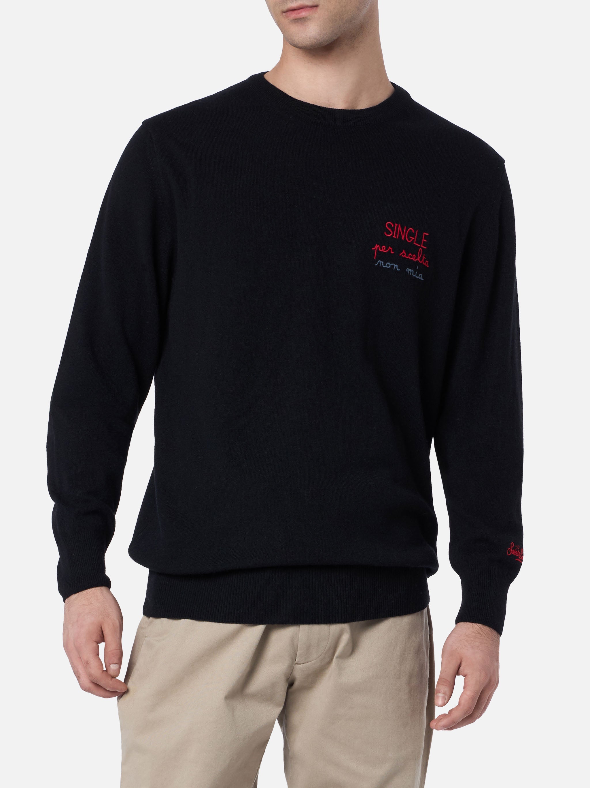 Crewneck Sweater Heron With Single Per Scelta Non Mia Embroidery Black