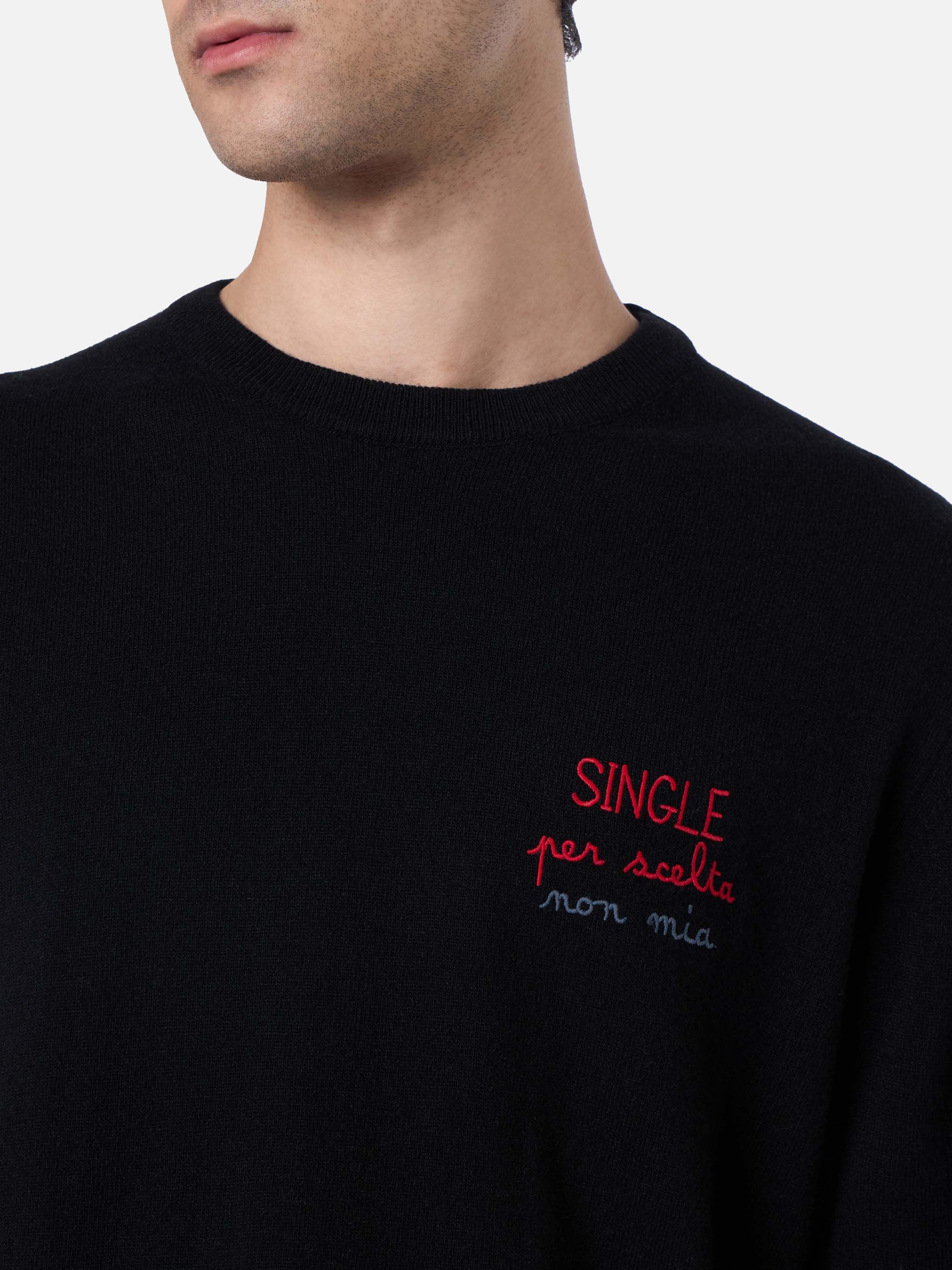Crewneck Sweater Heron With Single Per Scelta Non Mia Embroidery Black