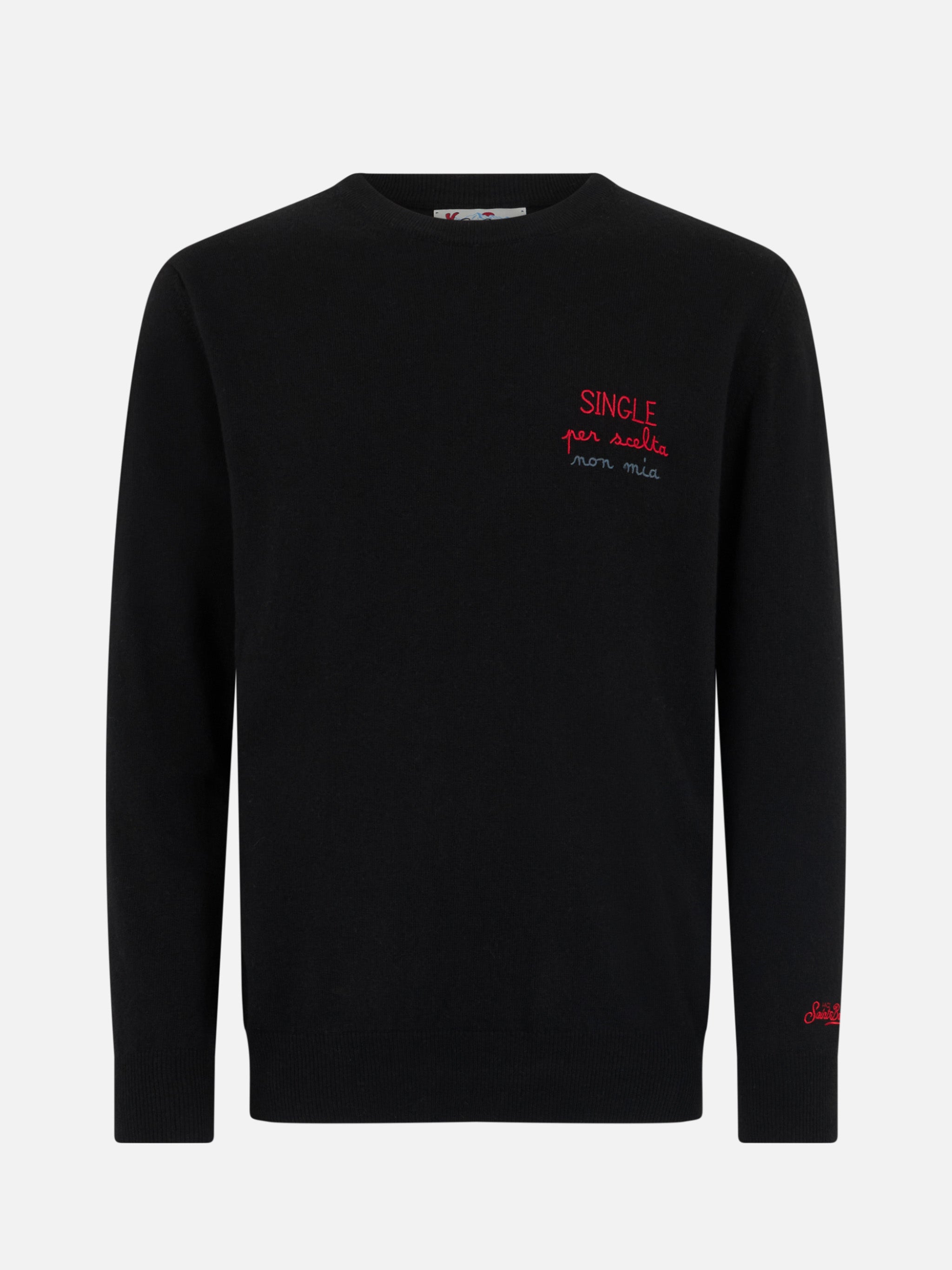 Crewneck Sweater Heron With Single Per Scelta Non Mia Embroidery Black