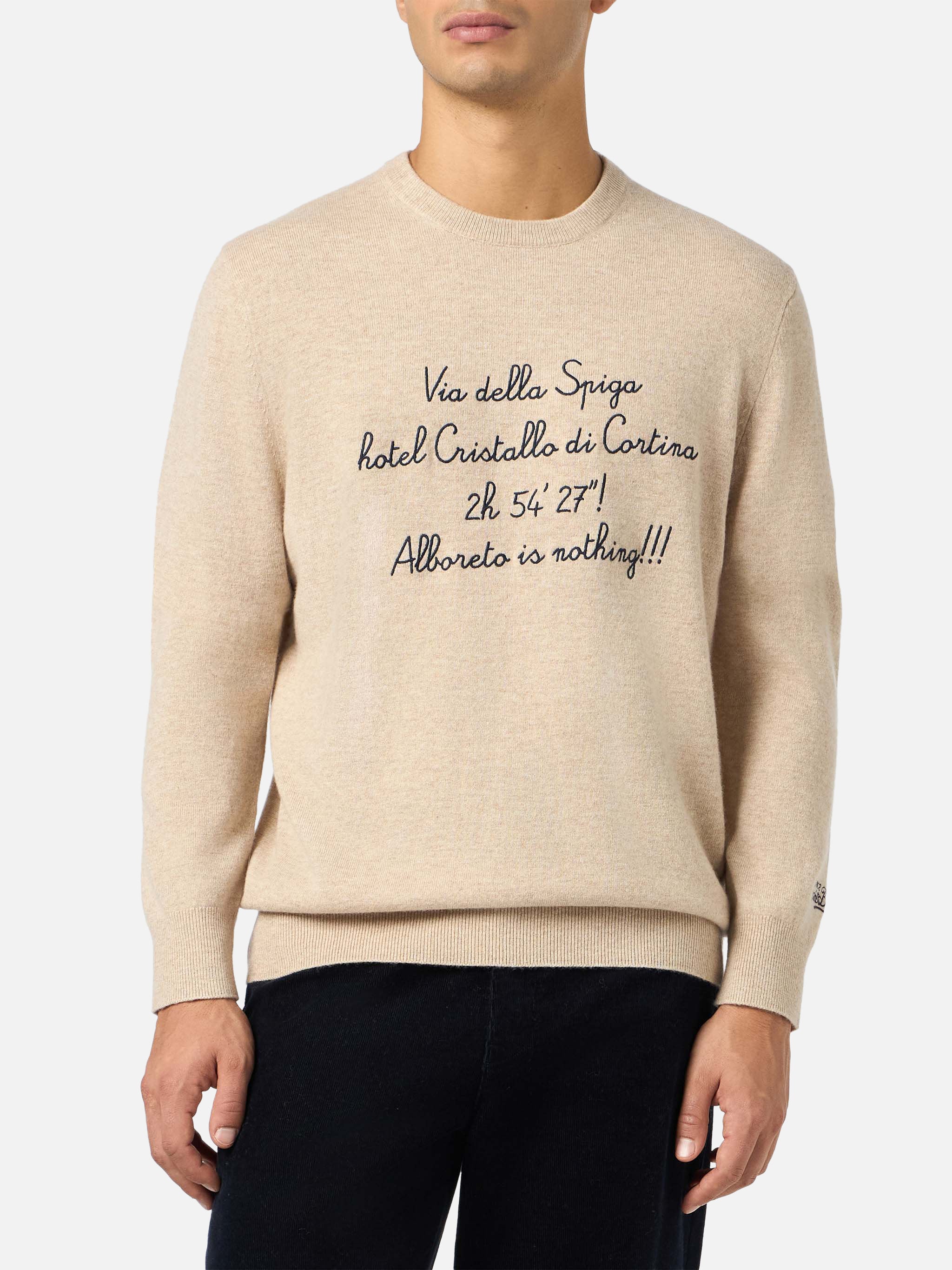 Crewneck Heron Light With Via Della Spiga Embroidery | Vacanze Di Natale Special Edition Brown