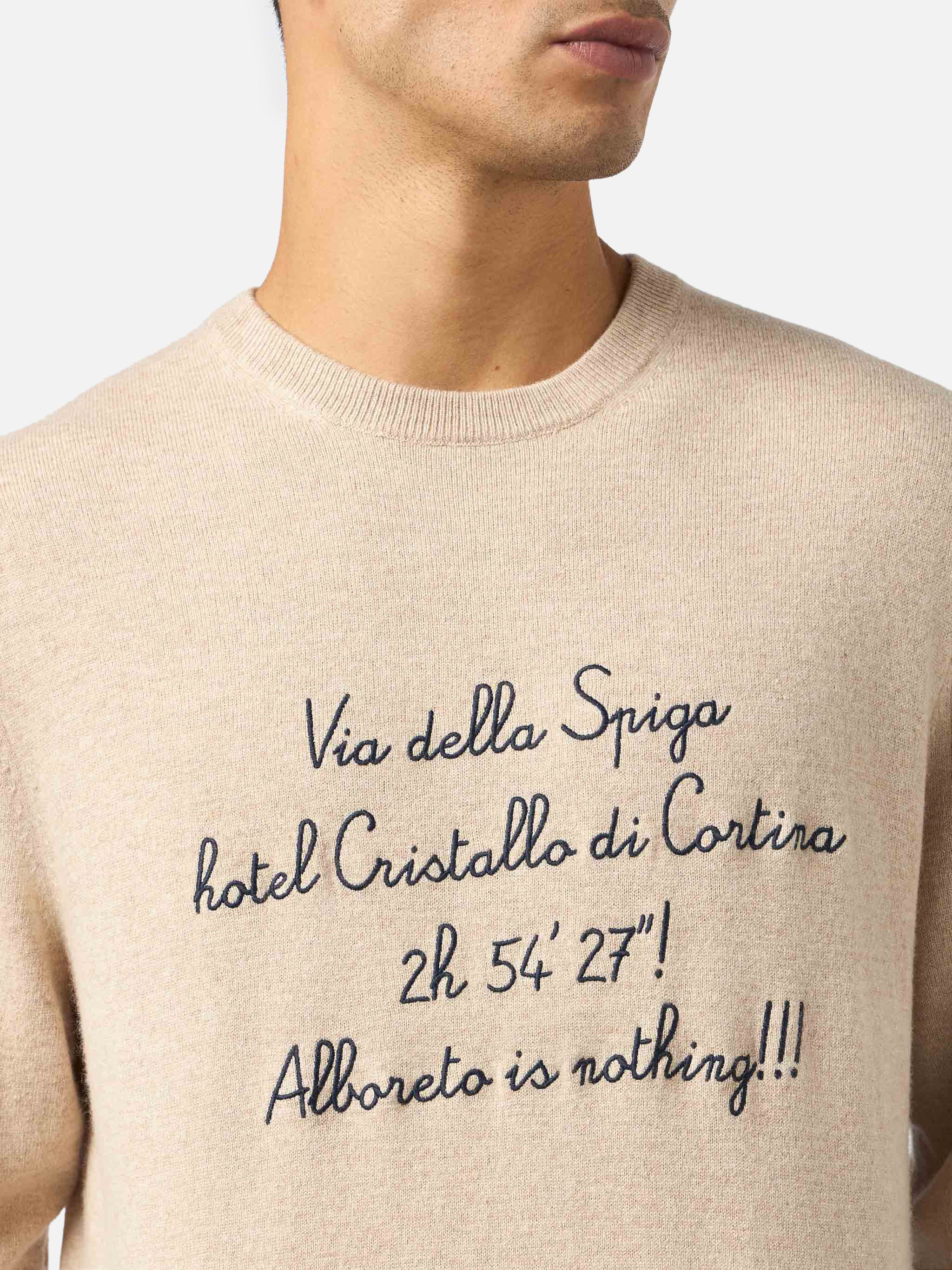 Crewneck Heron Light With Via Della Spiga Embroidery | Vacanze Di Natale Special Edition Brown