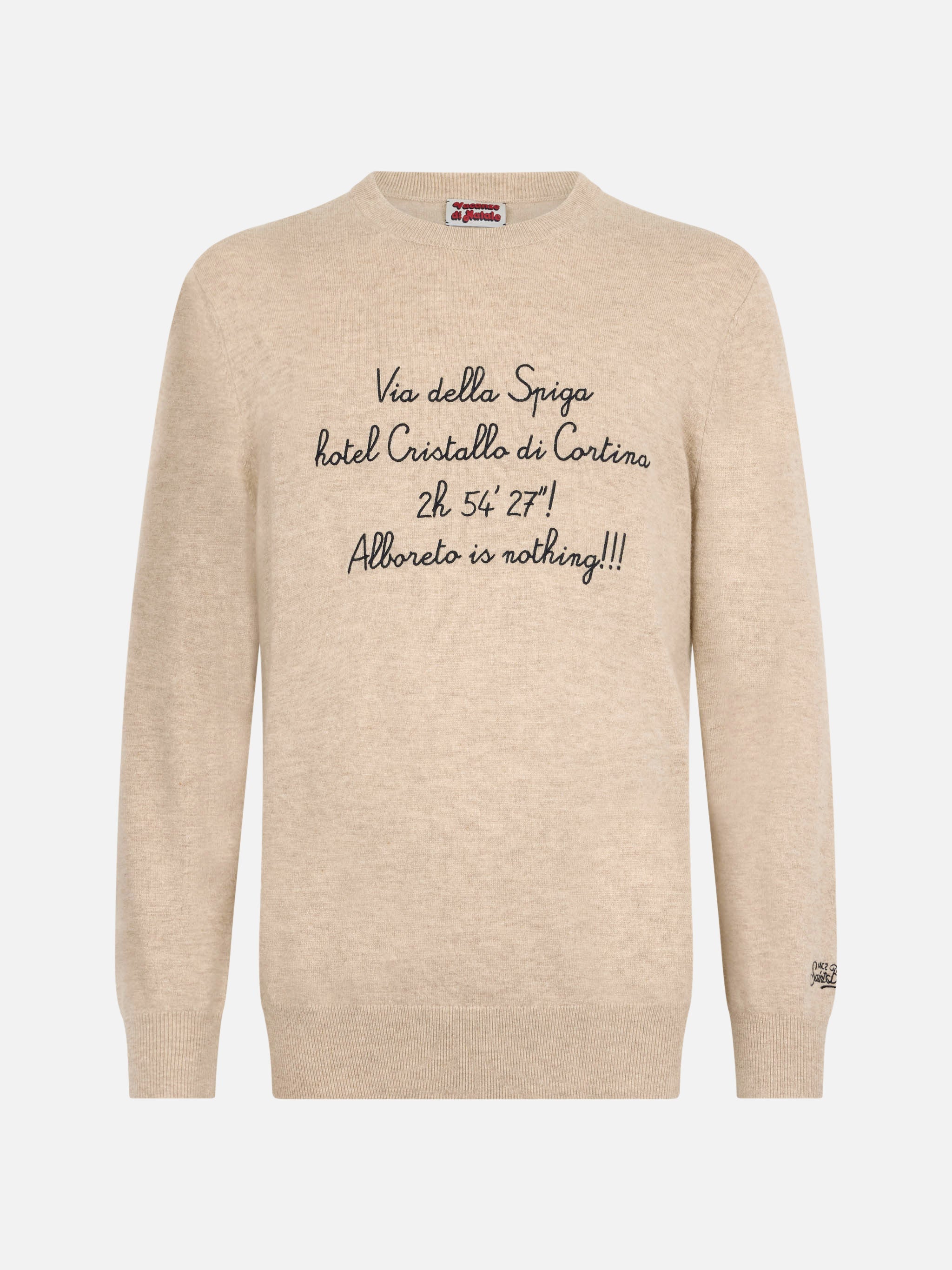 Crewneck Heron Light With Via Della Spiga Embroidery | Vacanze Di Natale Special Edition Brown