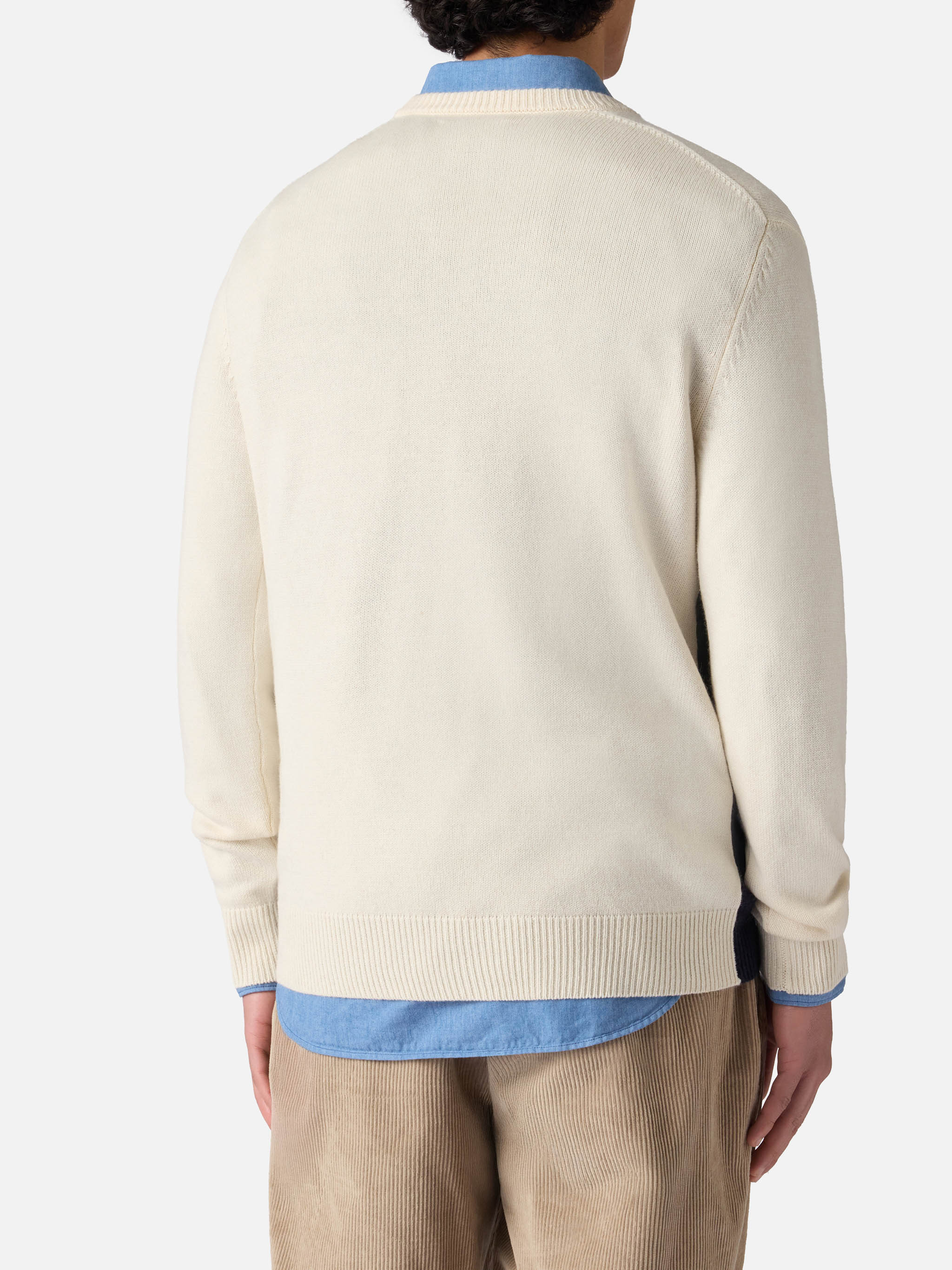 Crewneck Sweater Heron With St. Moritz Postcard Jacquard White