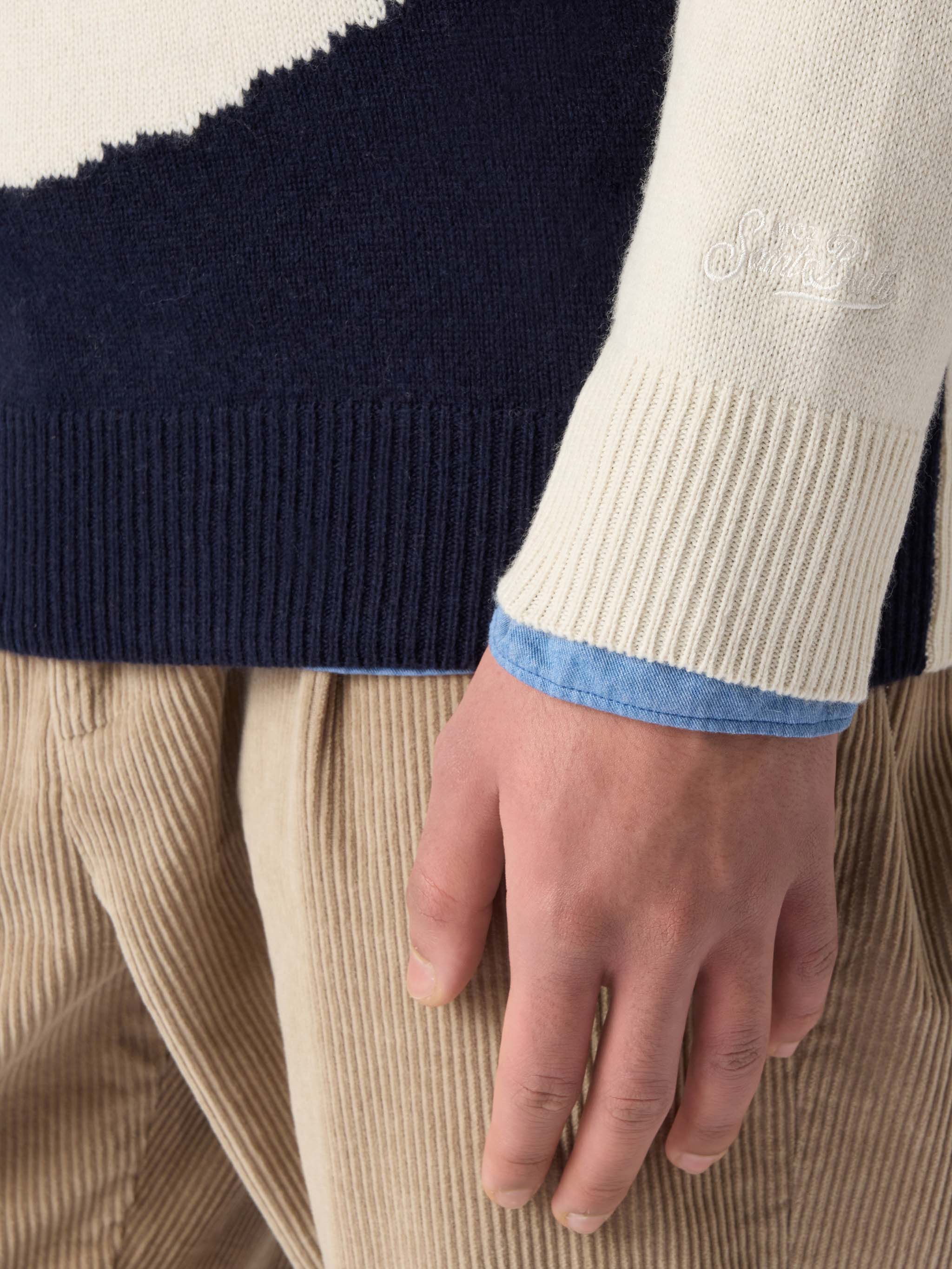 Crewneck Sweater Heron With St. Moritz Postcard Jacquard White