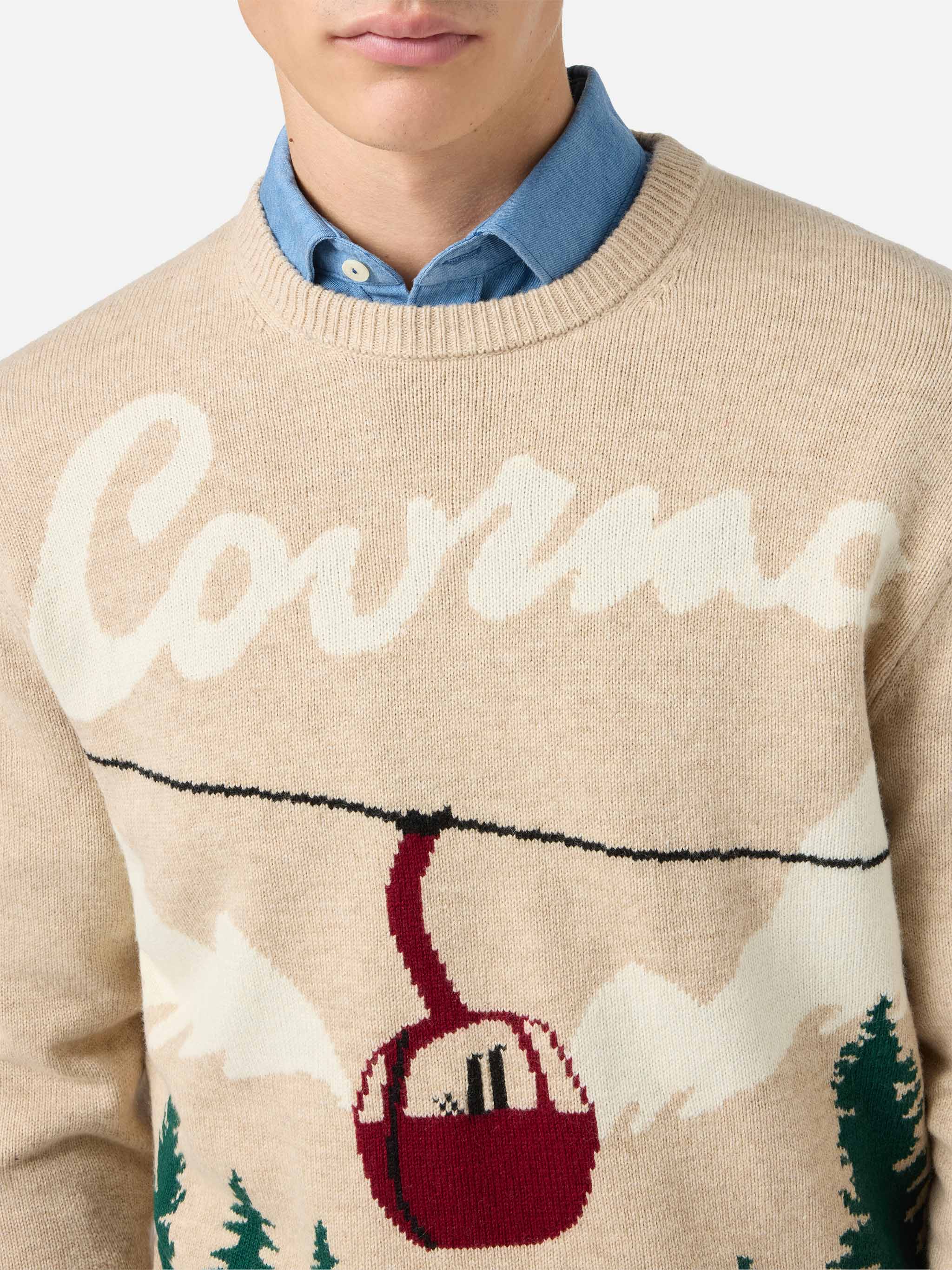Heron Sweater With Courma Postcard Jacquard Brown