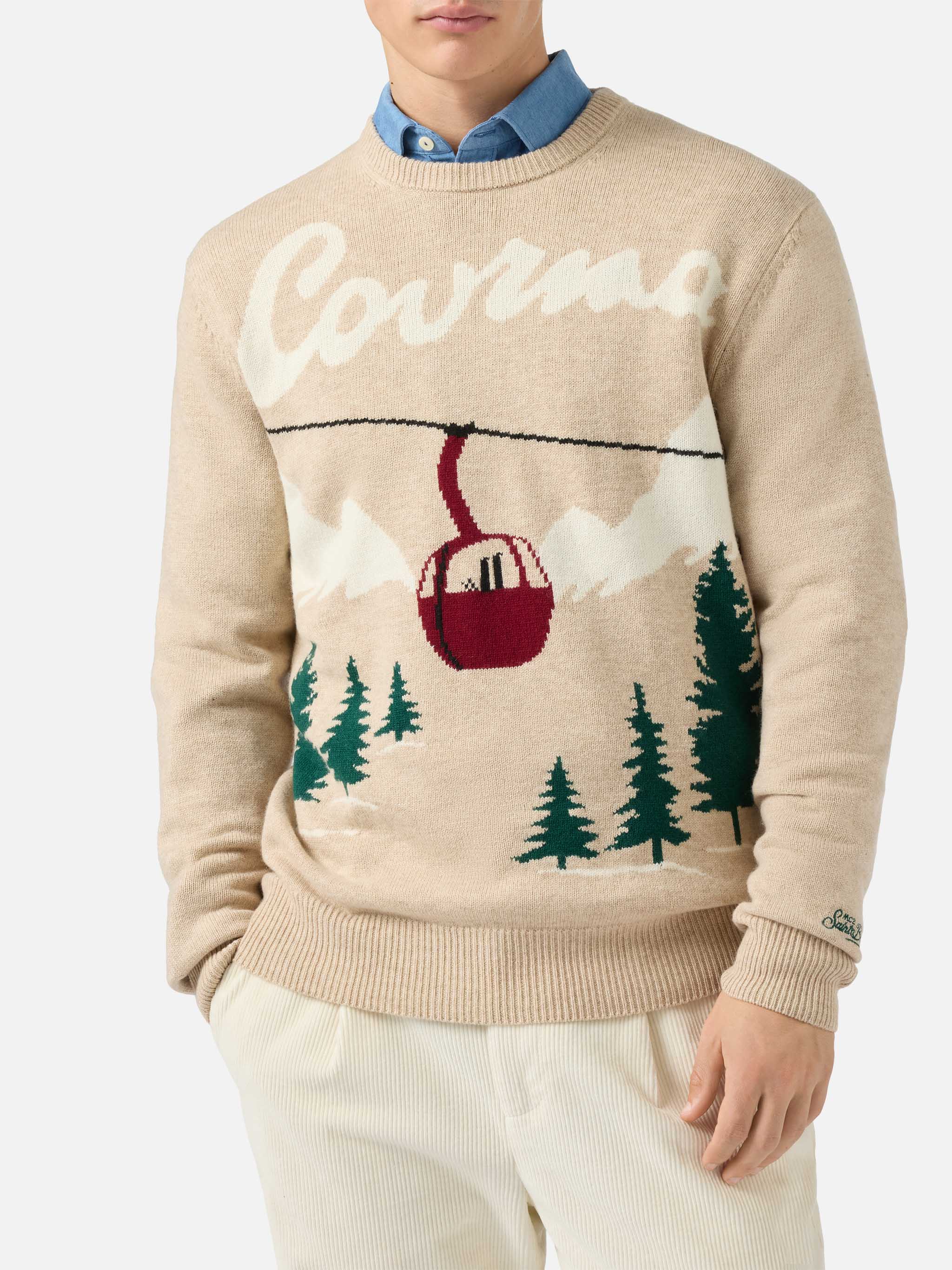 Heron Sweater With Courma Postcard Jacquard Brown