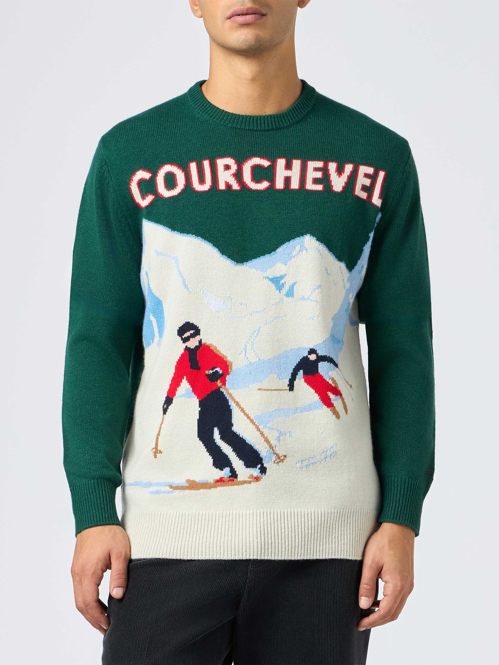 Crewneck Sweater Heron With Courchevel Postcard Jacquard Green
