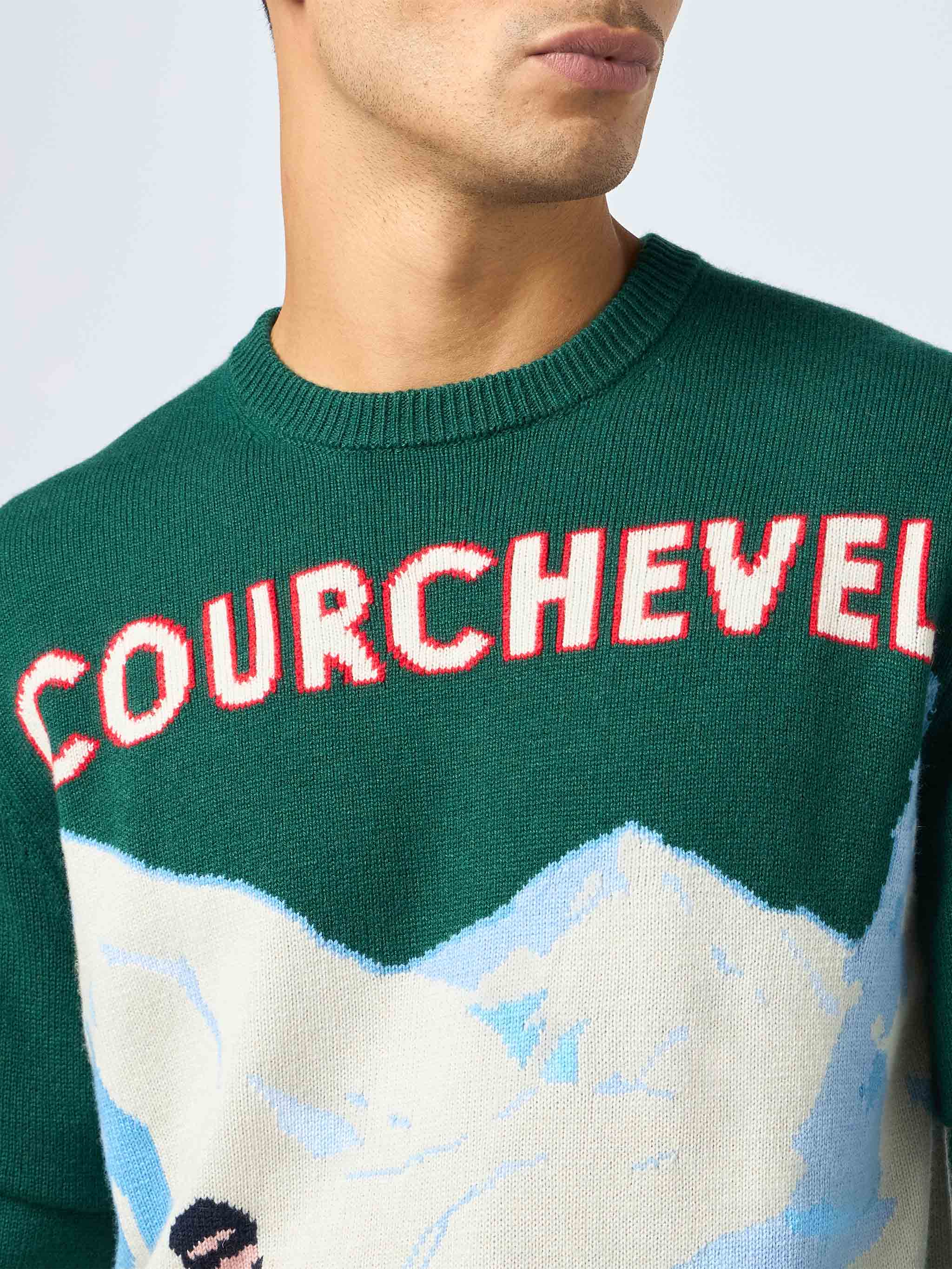 Crewneck Sweater Heron With Courchevel Postcard Jacquard Green