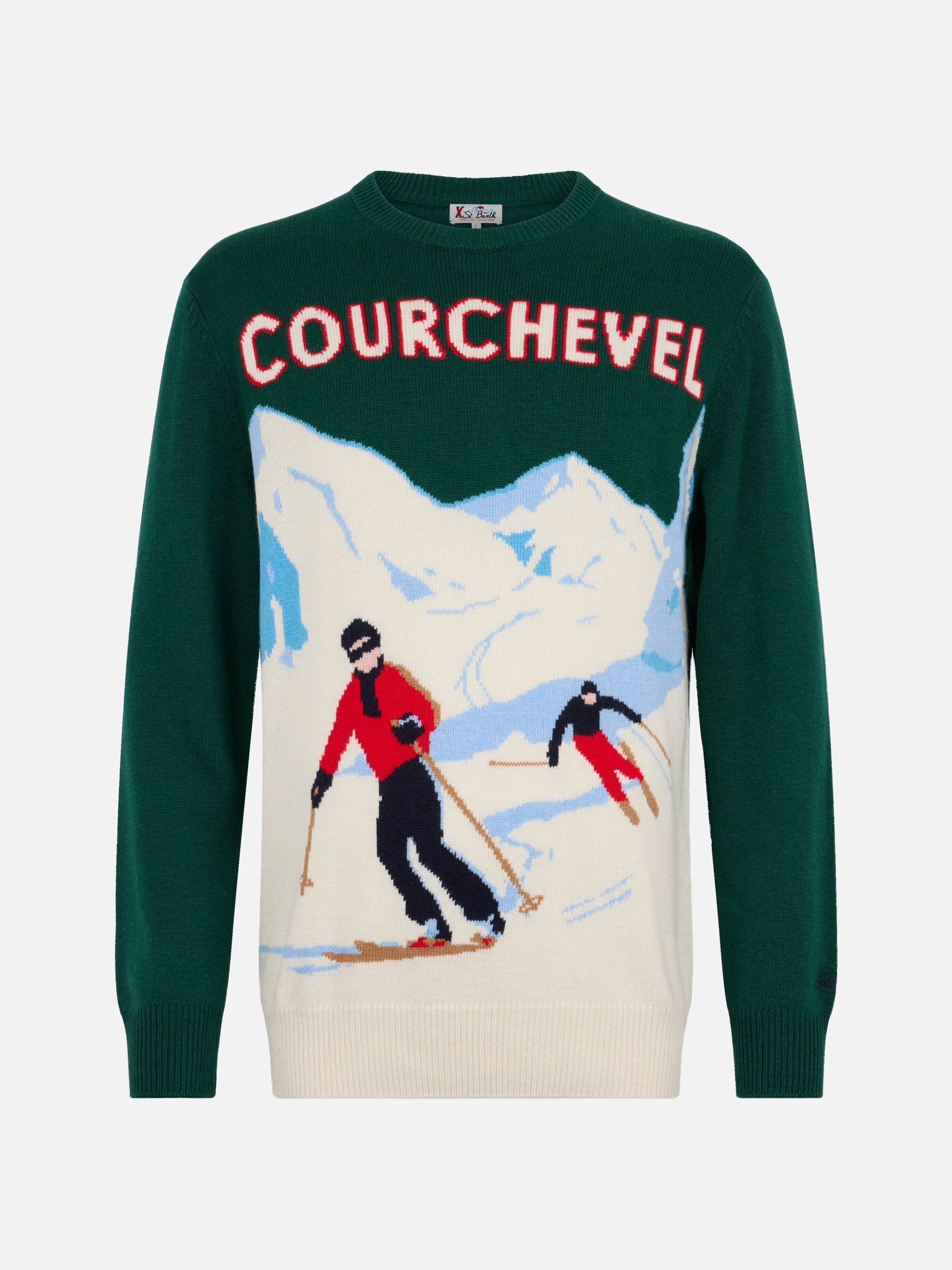Crewneck Sweater Heron With Courchevel Postcard Jacquard Green