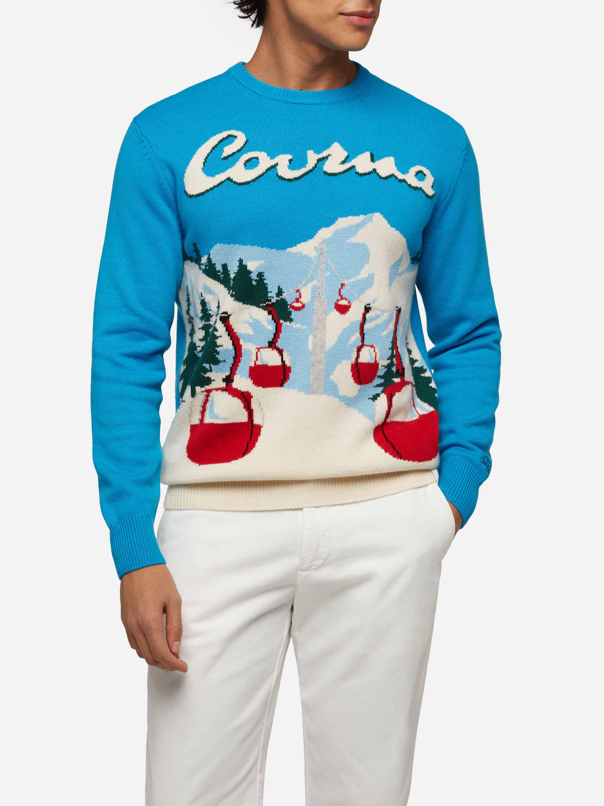 Crewneck Sweater Heron With Courma Postcard Jacquard Sky