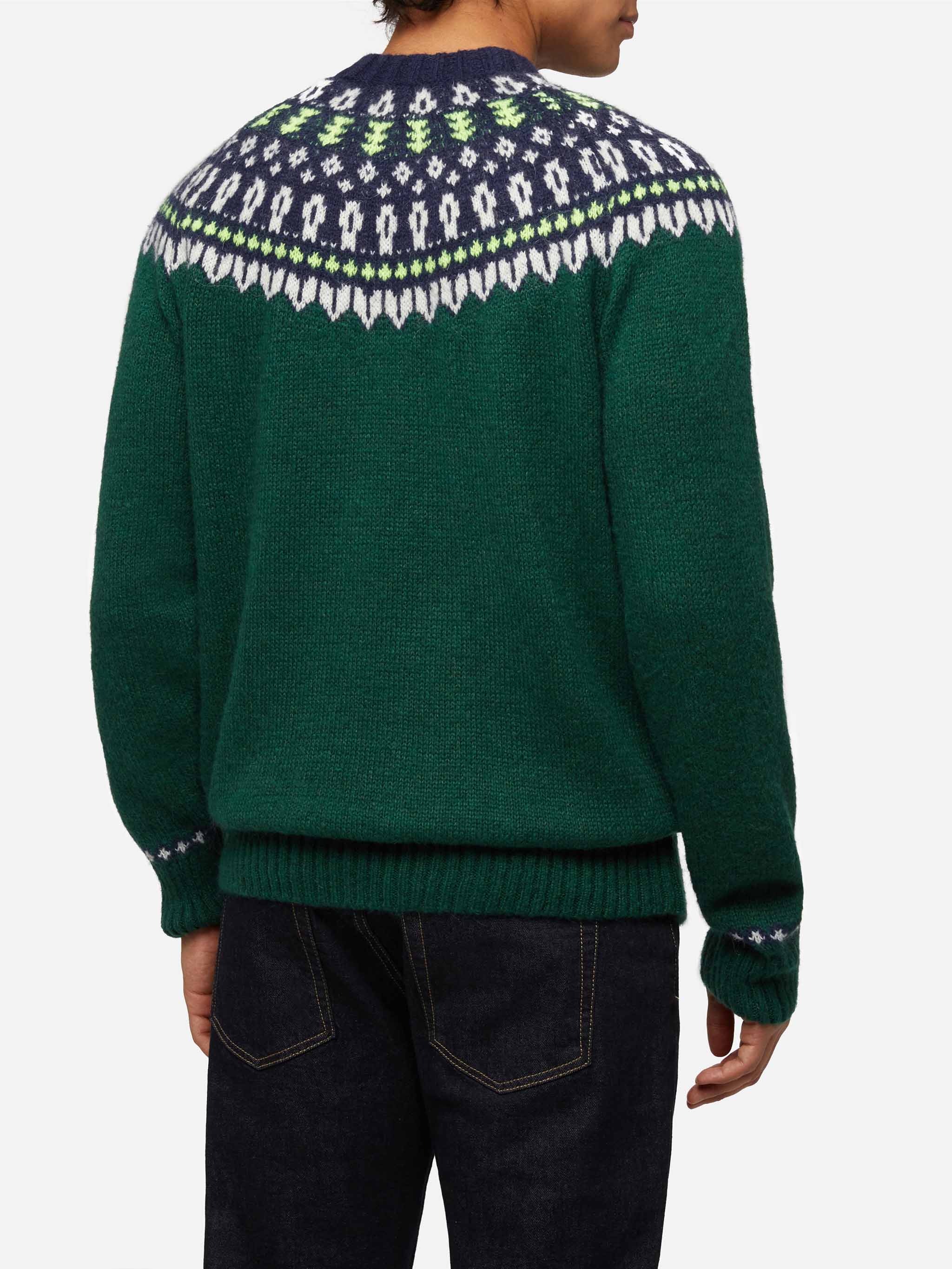 Alpaca Sweater Heron Nordic Soft With Fair Isle Jacquard And Courma Embroidery Green