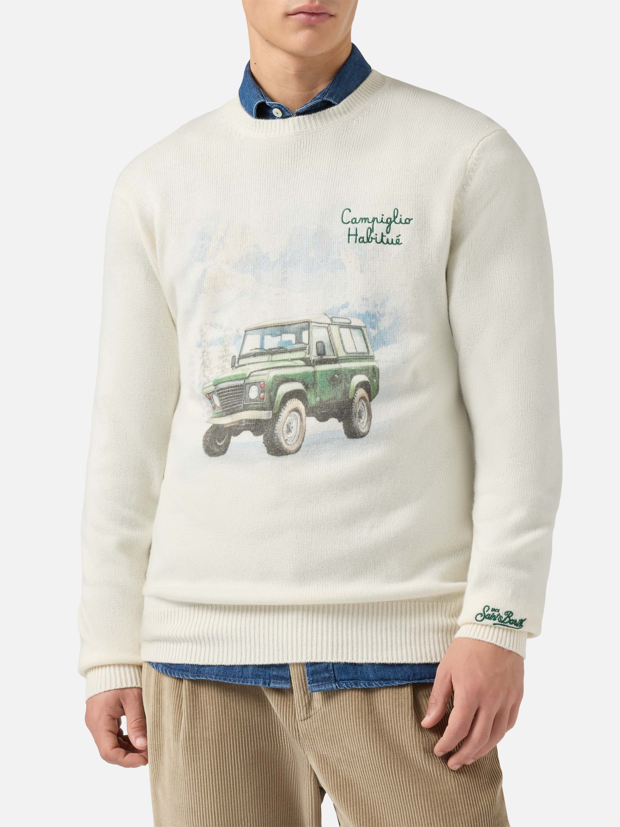 Heron Print Sweater With Campiglio Road White