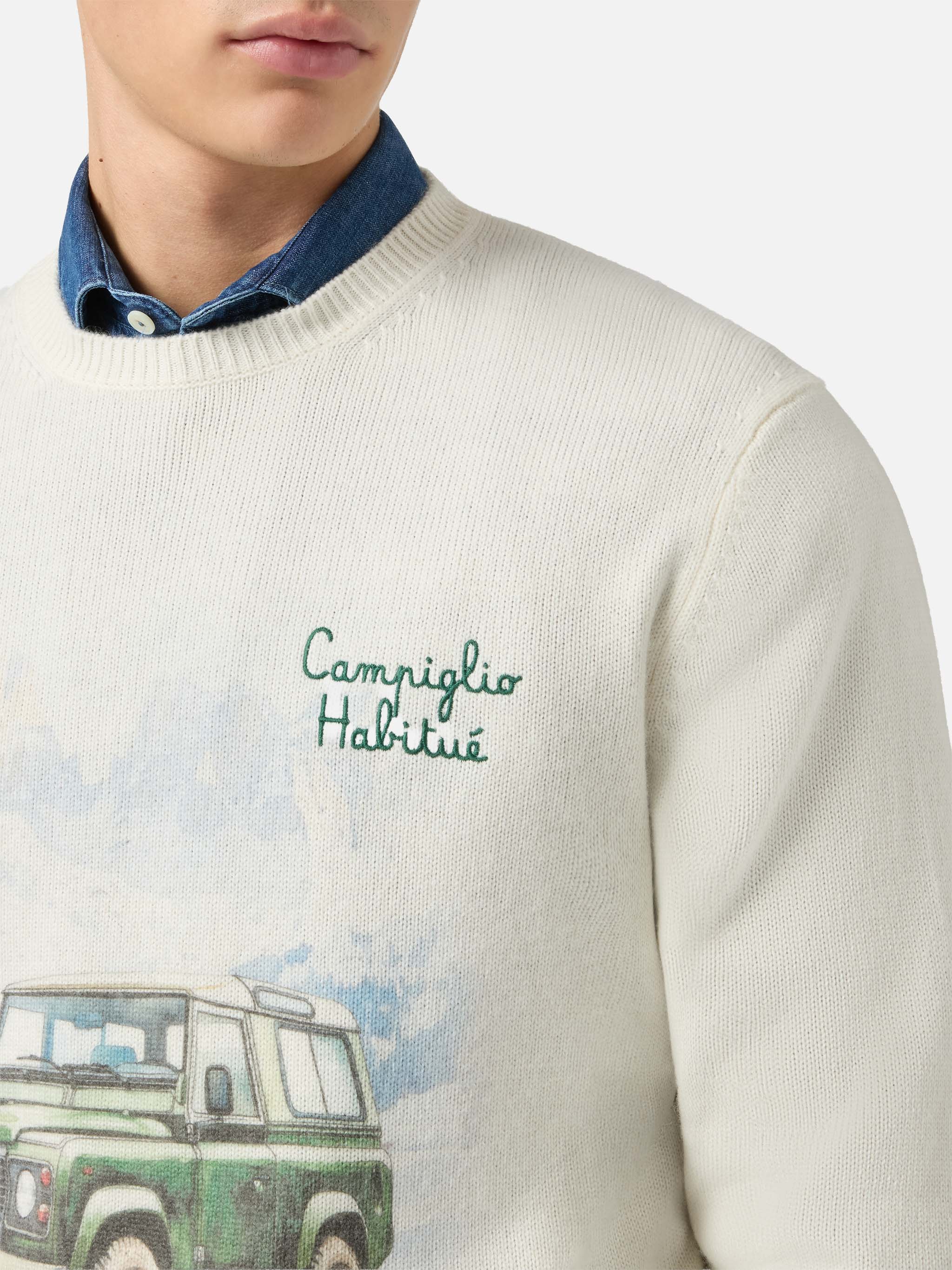 Heron Print Sweater With Campiglio Road White