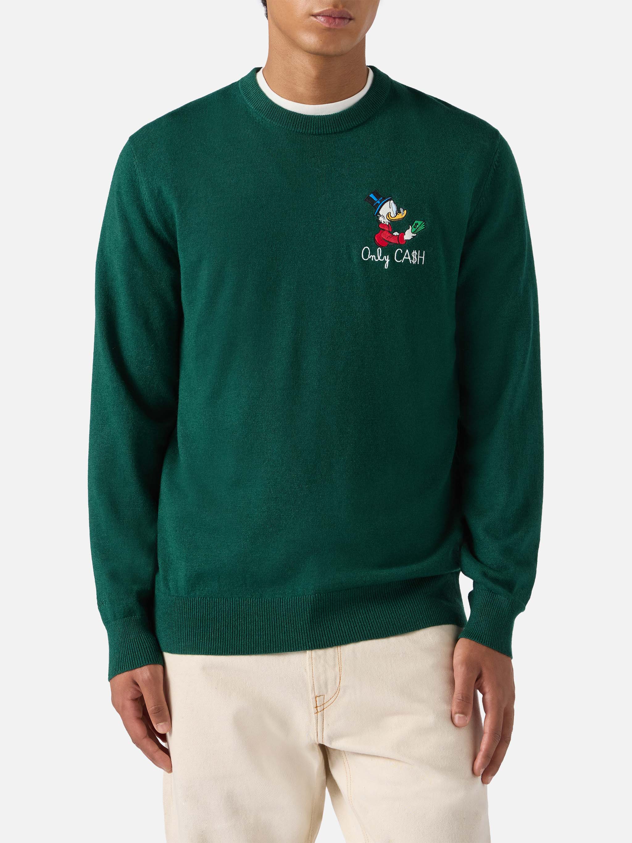 Crewneck Sweater Heron Light With Uncle Scrooge Embroidery |disney Special Edition Green
