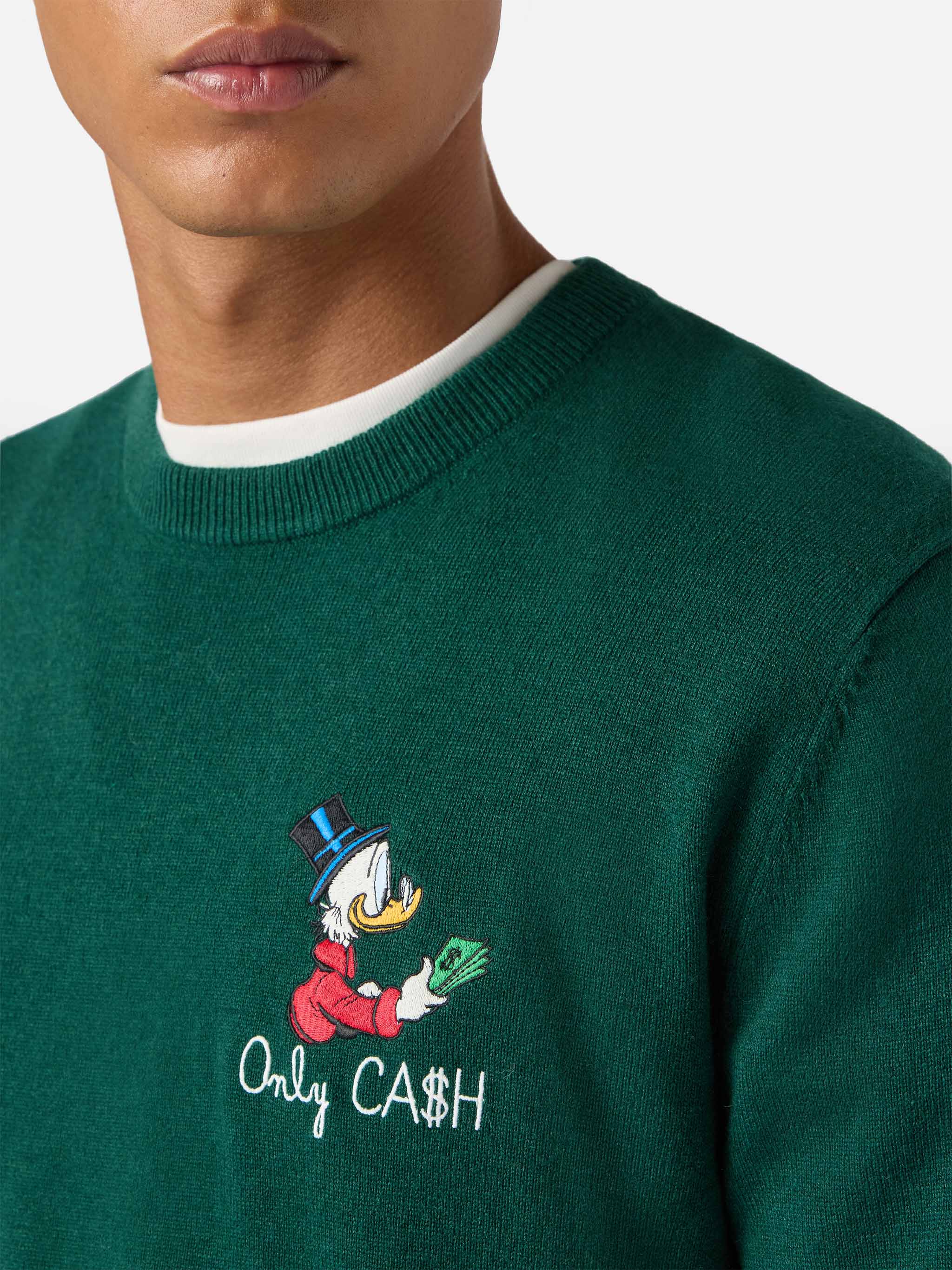 Crewneck Sweater Heron Light With Uncle Scrooge Embroidery |disney Special Edition Green
