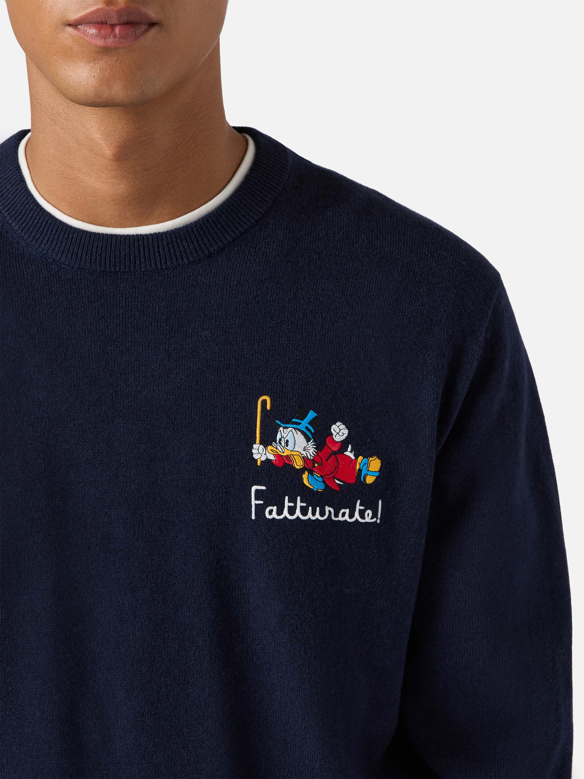 Crewneck Sweater Heron Light With Uncle Scrooge Embroidery |disney Special Edition Blue