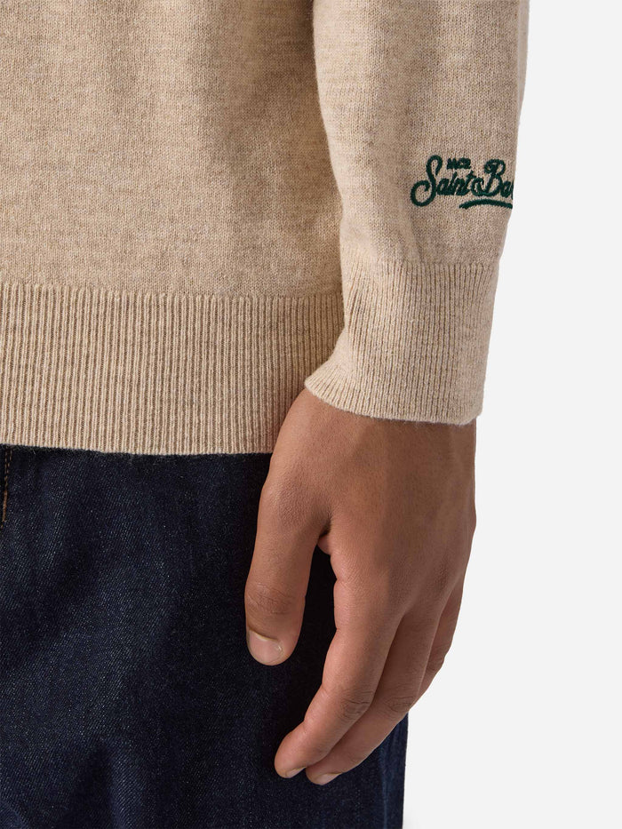 Crewneck Sweater Heron Light With Time Has No Price Clock Embroidery Brown