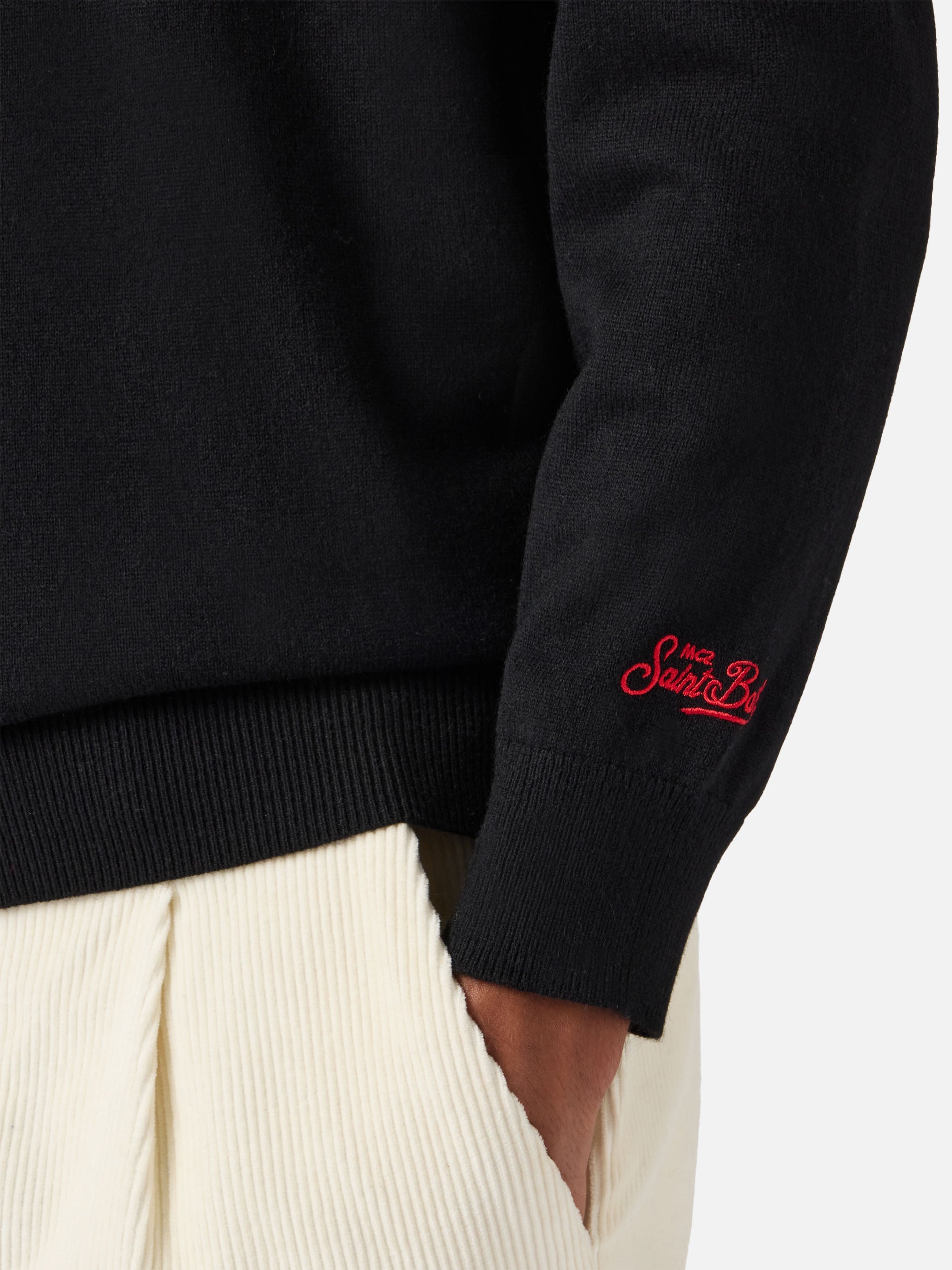 Crewneck Sweater Heron Light With Caffè Corretti Negroni Sbagliati Embroidery Black