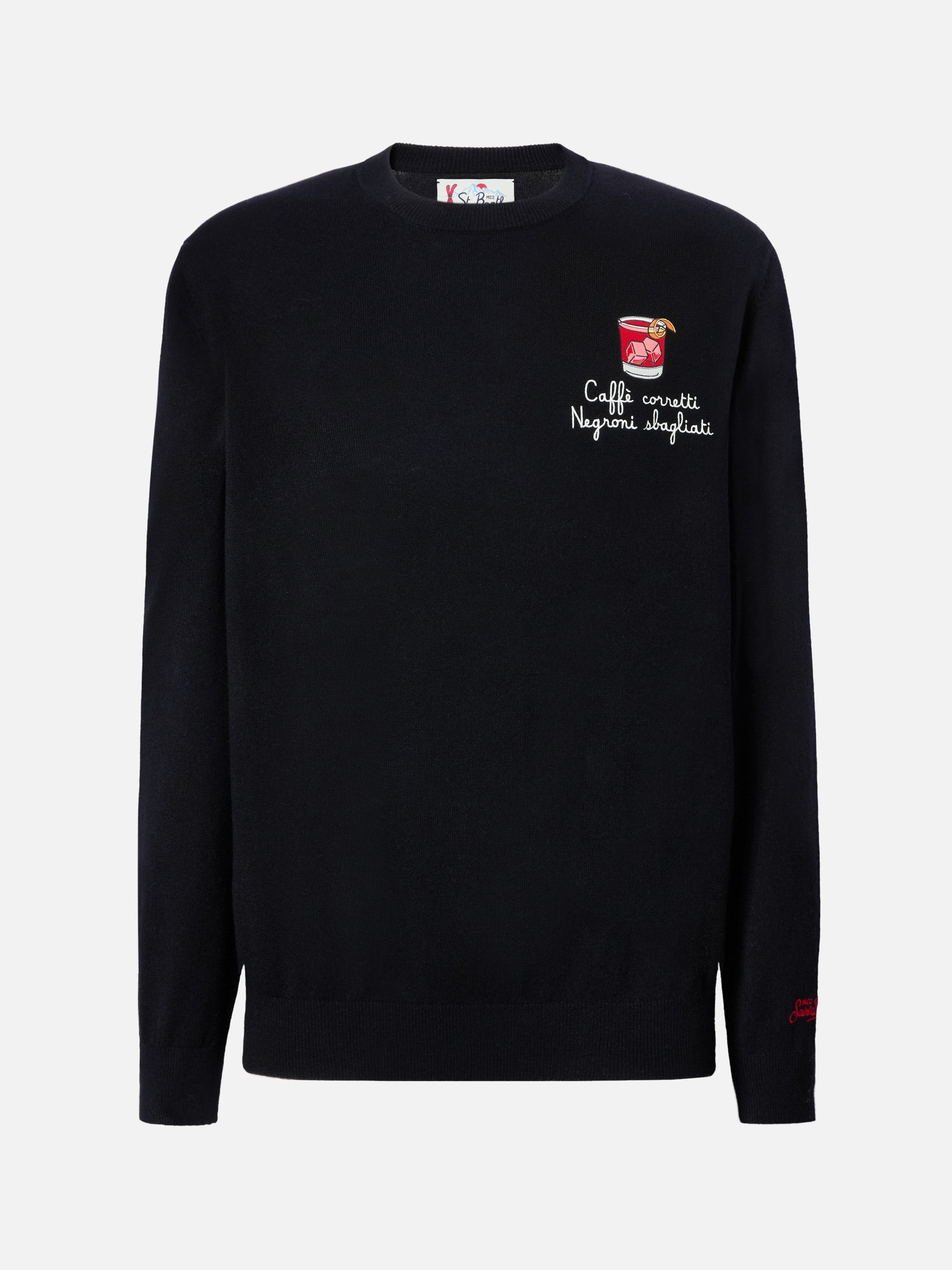 Crewneck Sweater Heron Light With Caffè Corretti Negroni Sbagliati Embroidery Black