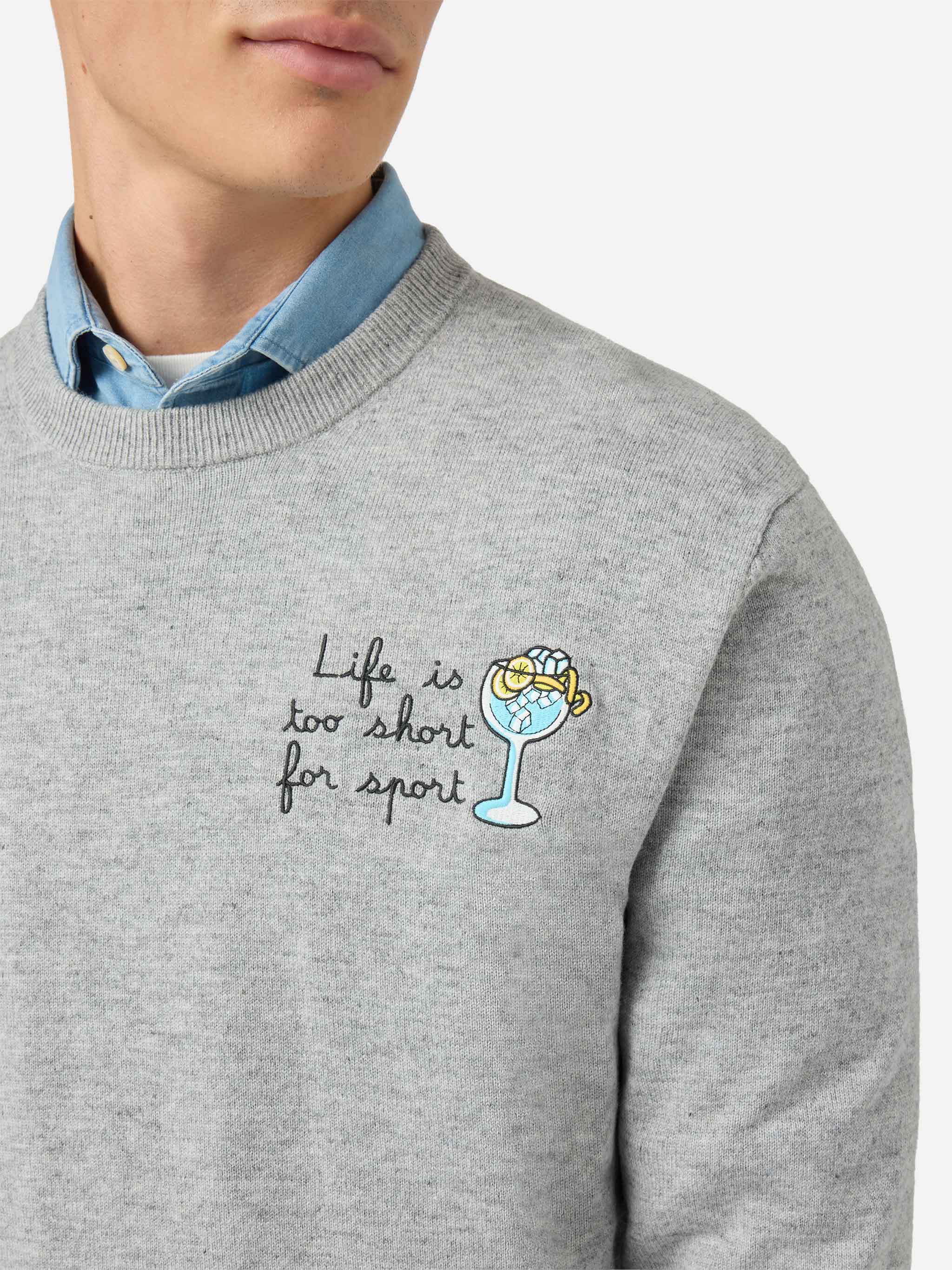 Crewneck Sweater Heron Light With Life Is Too Short For Sport Embroidery Grey