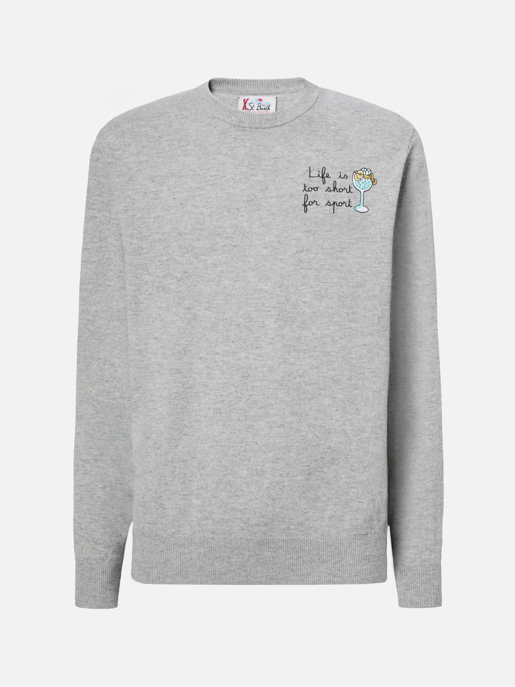 Crewneck Sweater Heron Light With Life Is Too Short For Sport Embroidery Grey