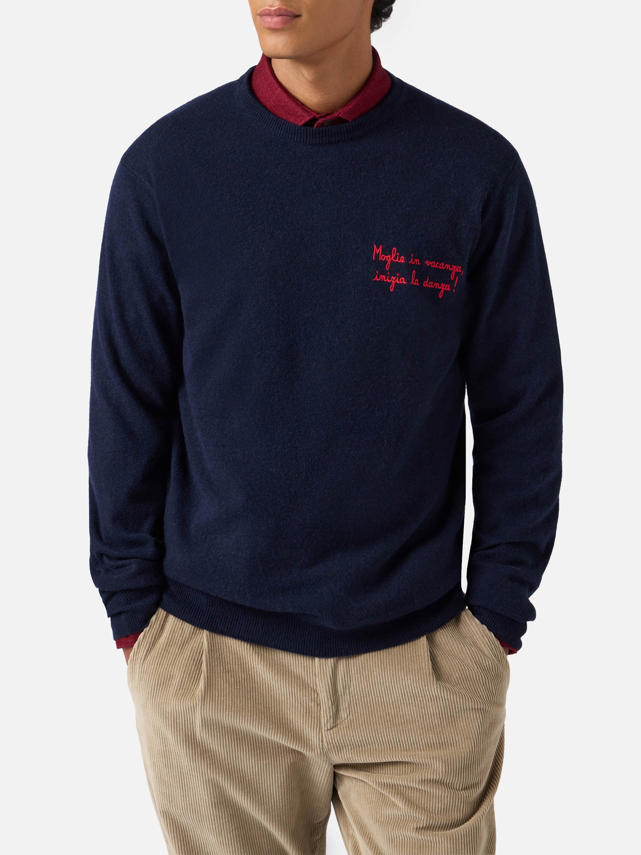 Crewneck Sweater Heron Light With Moglie Vacanza Inizia La Danza Embroidery | Yuppies Special Edition Blue