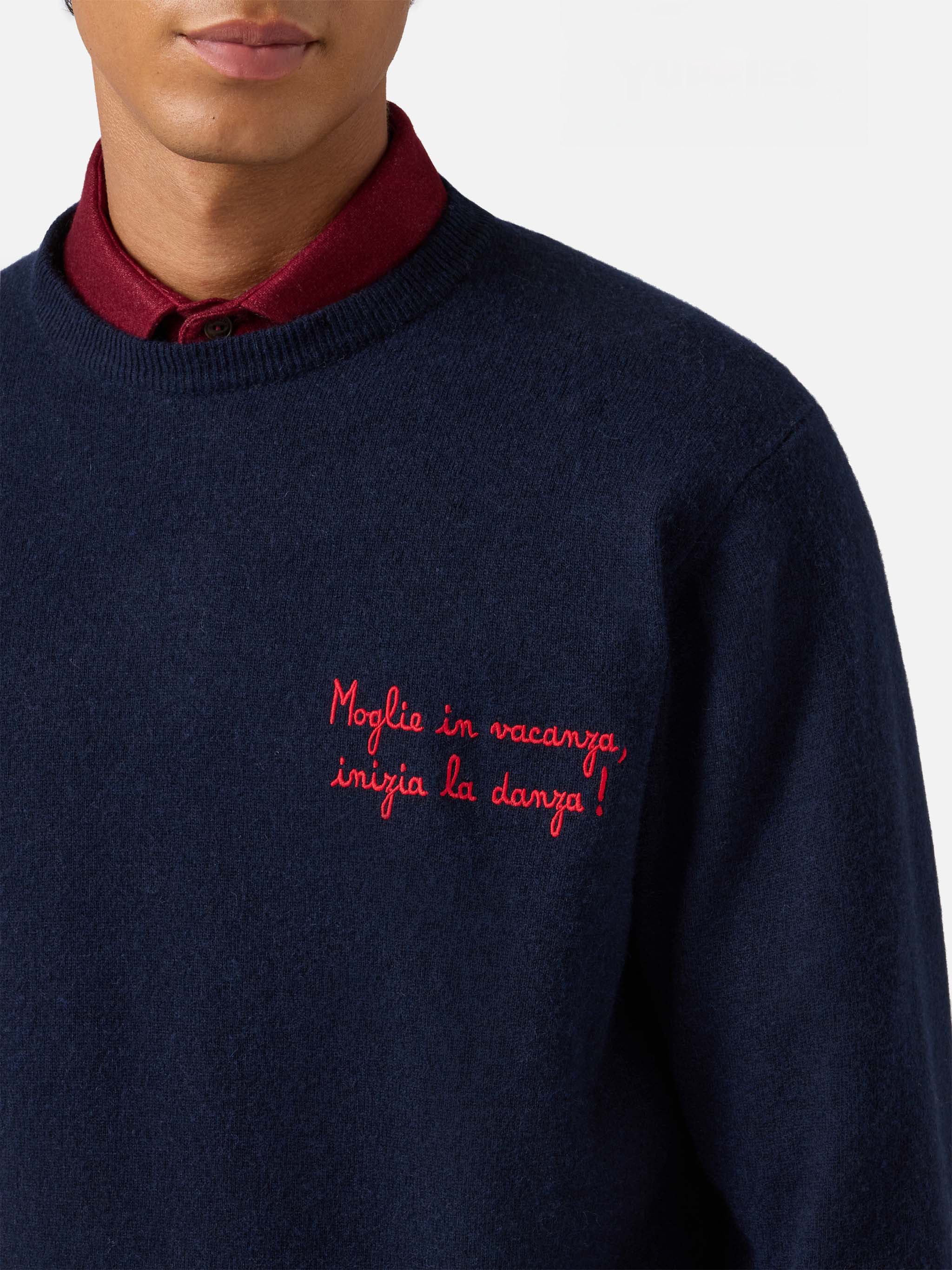 Crewneck Sweater Heron Light With Moglie Vacanza Inizia La Danza Embroidery | Yuppies Special Edition Blue
