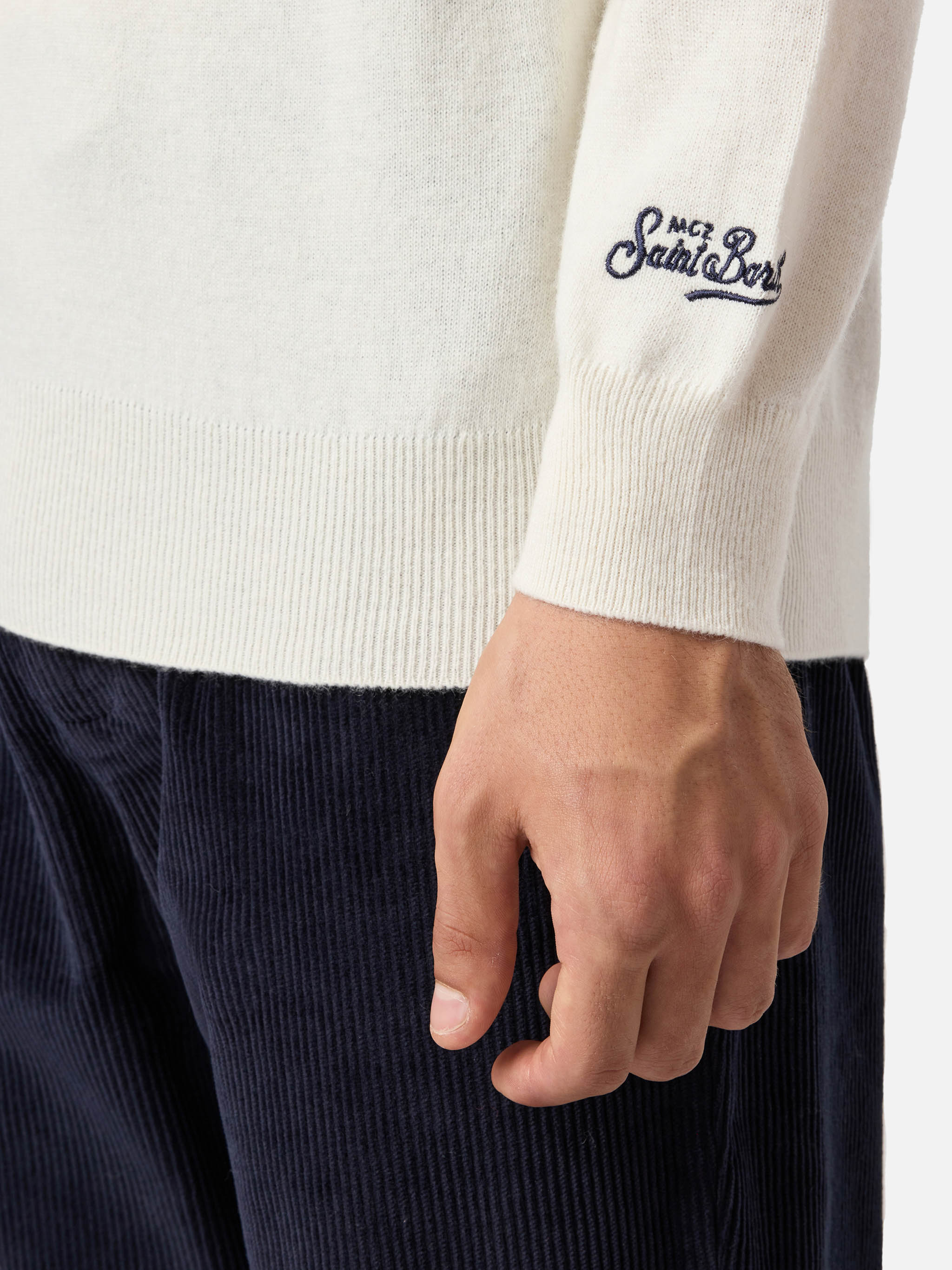 Crewneck Heron Light With Vacanze Di Natale Embroidery | Special Edition White