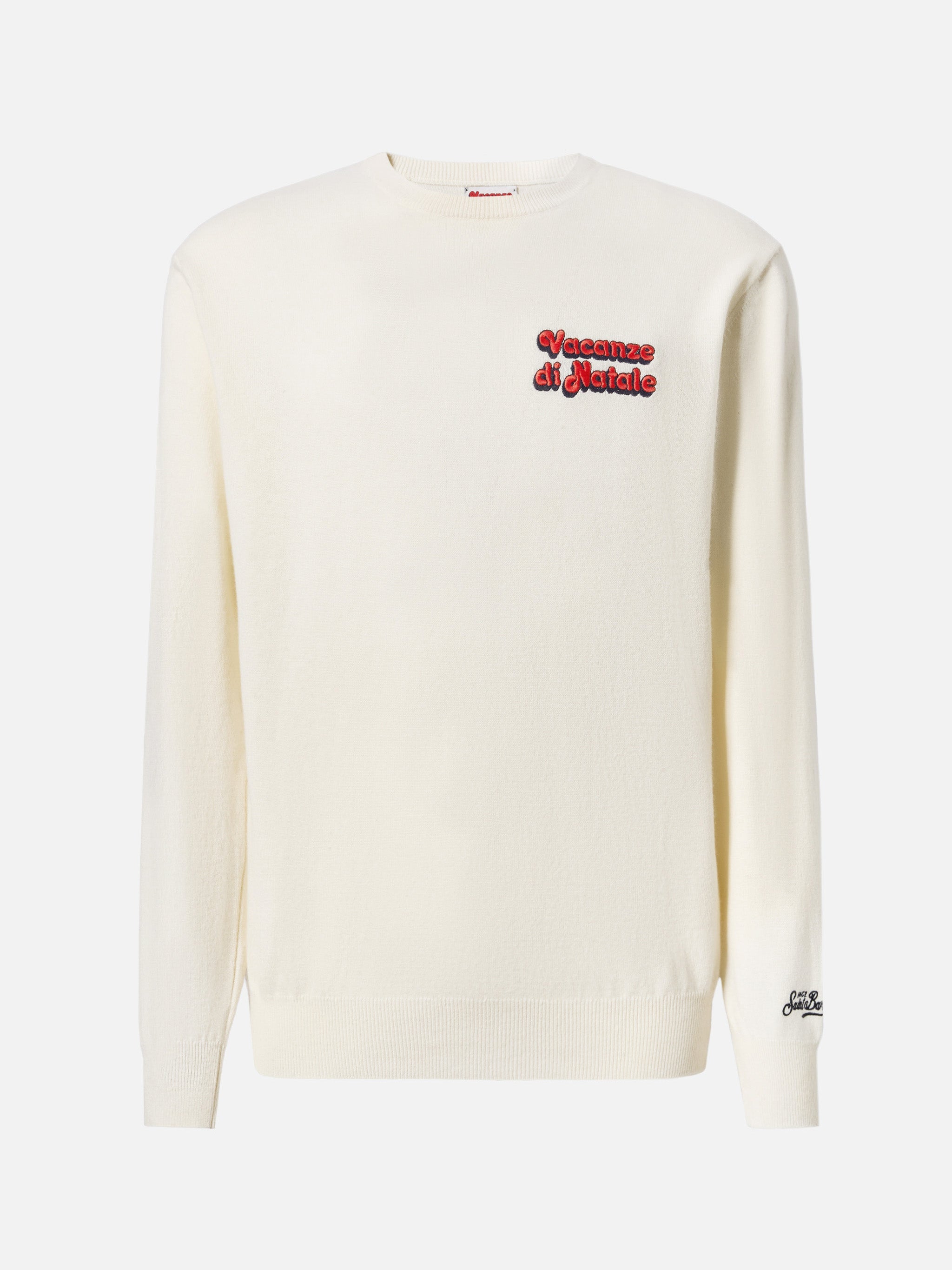 Crewneck Heron Light With Vacanze Di Natale Embroidery | Special Edition White
