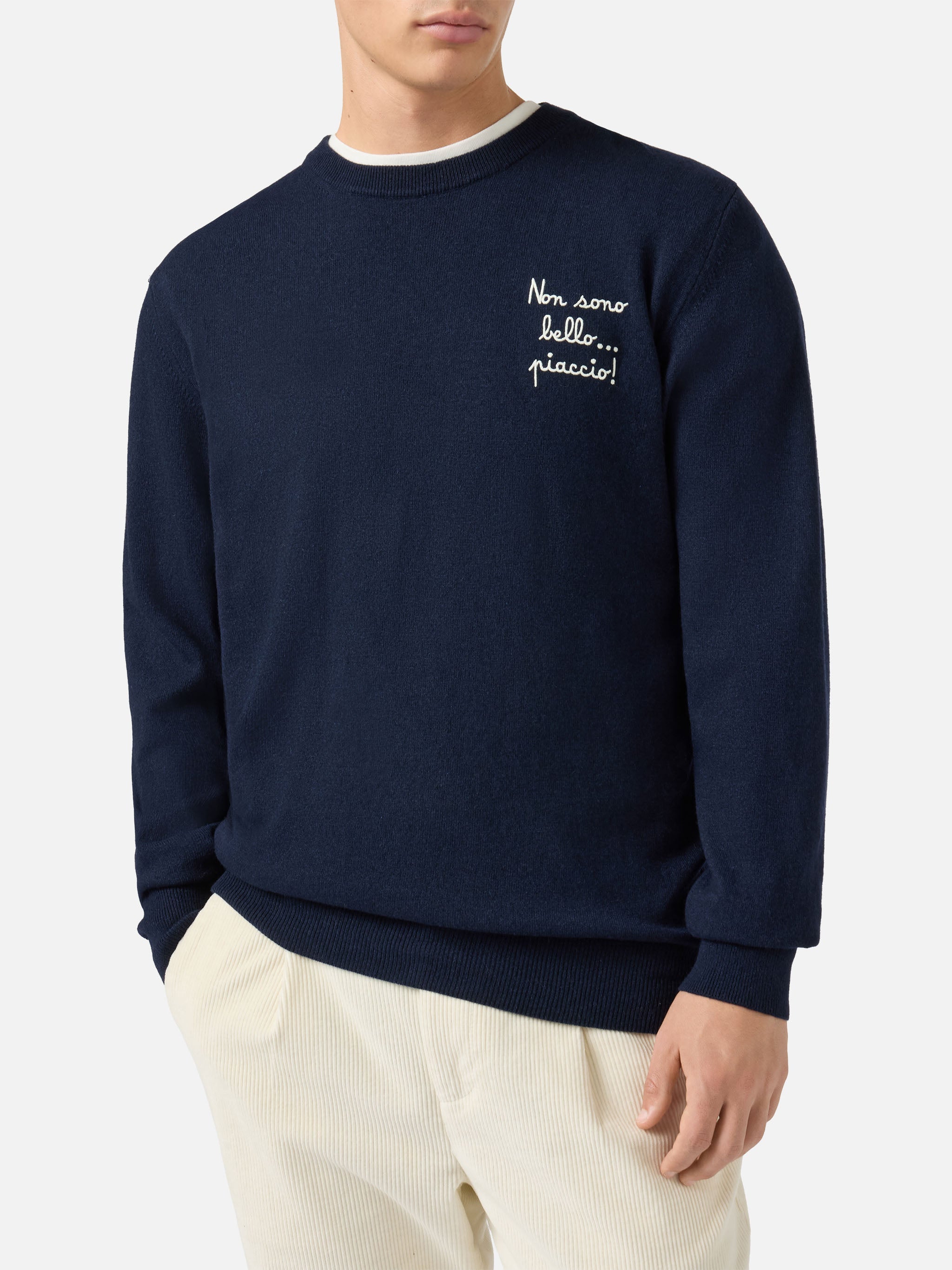 Crewneck Heron Light With Non Sono Bello, Piaccio! Embroidery | Vacanze Di Natale Special Edition Blue