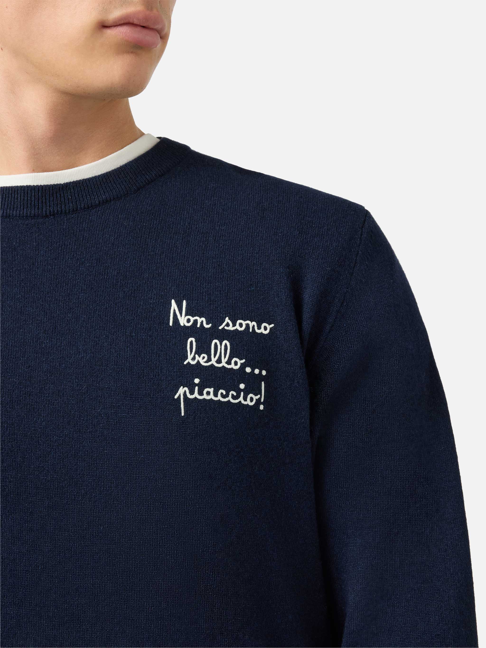 Crewneck Heron Light With Non Sono Bello, Piaccio! Embroidery | Vacanze Di Natale Special Edition Blue