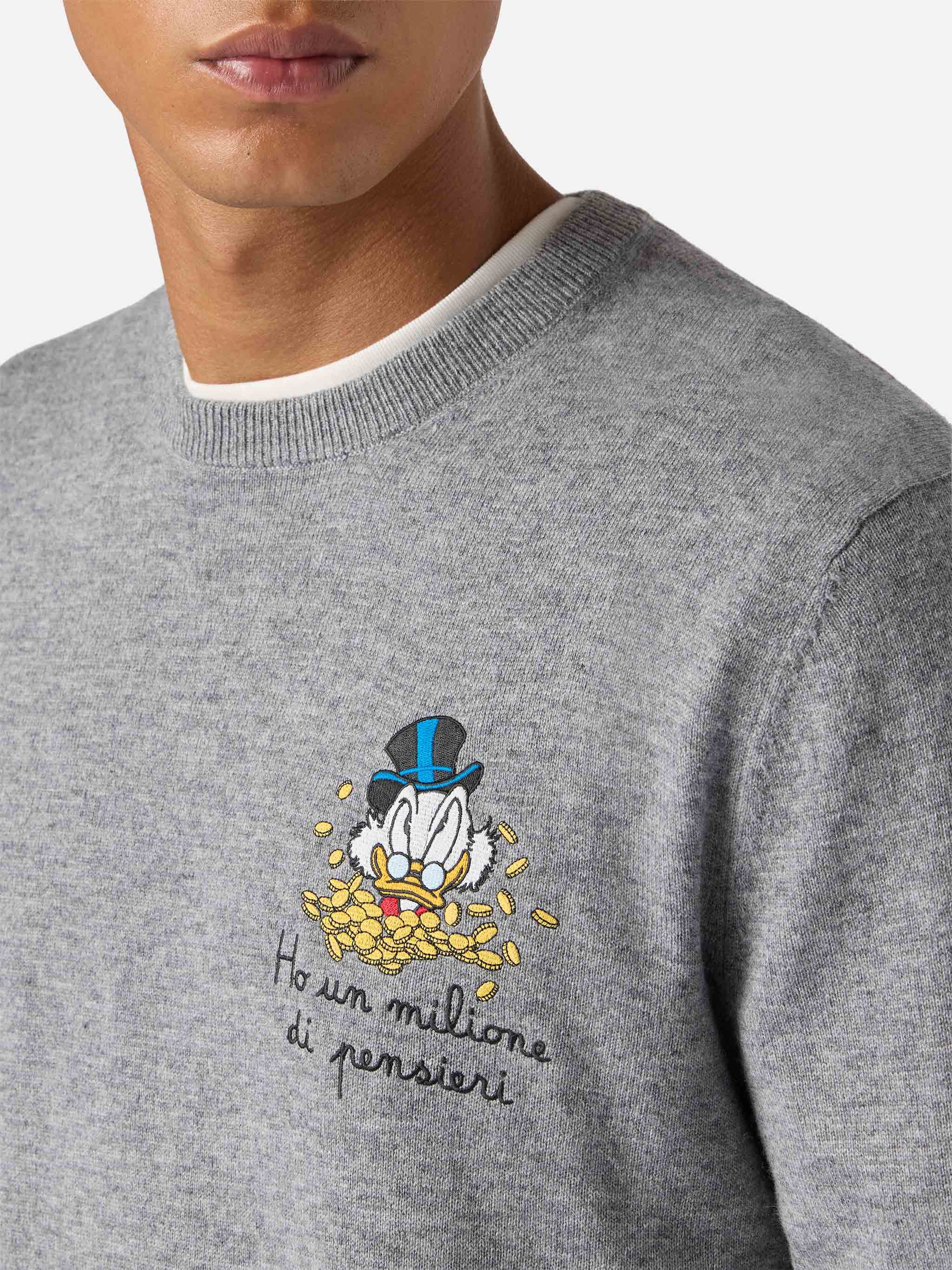 Crewneck Sweater Heron Light With Uncle Scrooge Embroidery | Disney Special Edition Grey