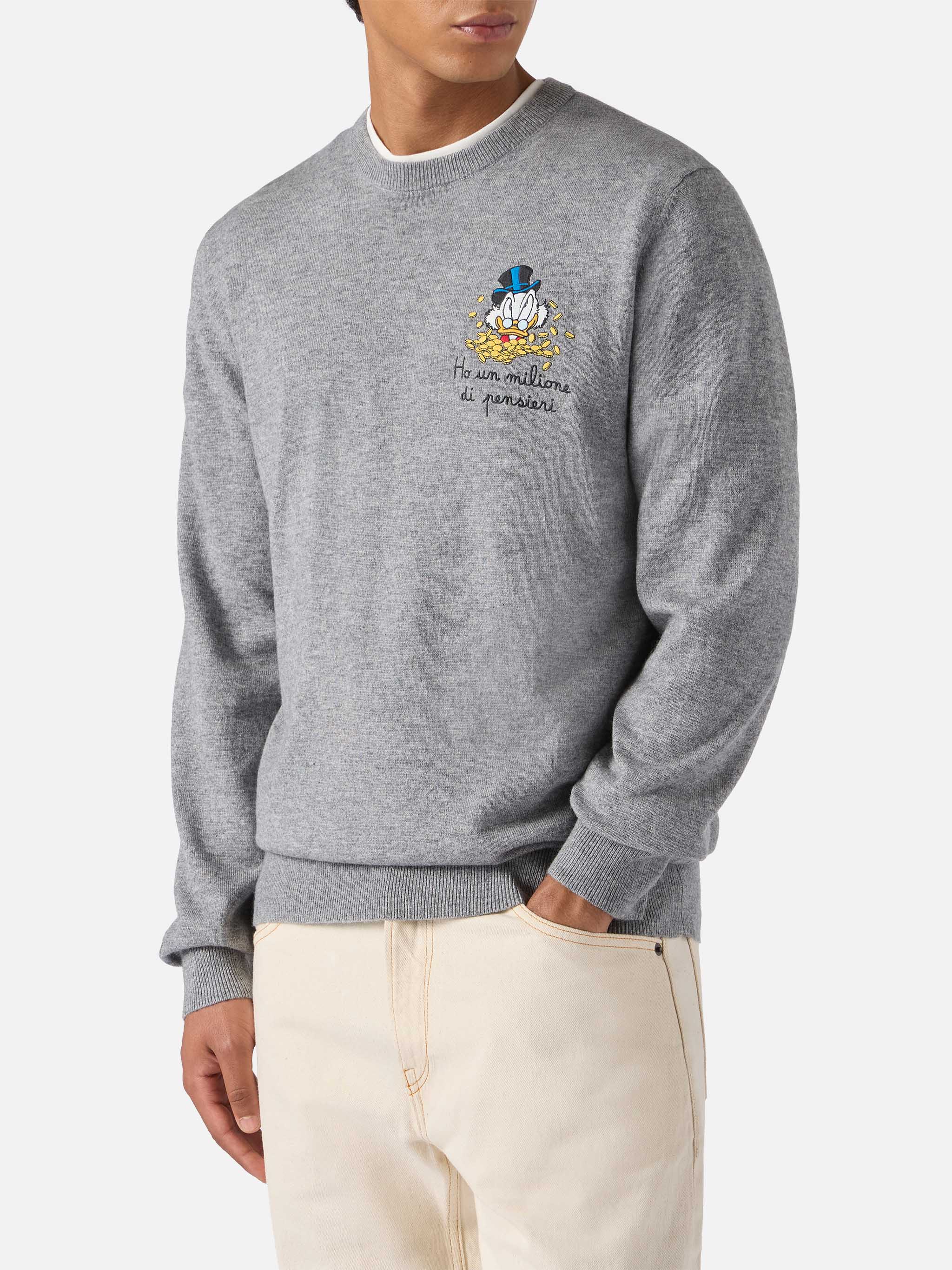 Crewneck Sweater Heron Light With Uncle Scrooge Embroidery | Disney Special Edition Grey